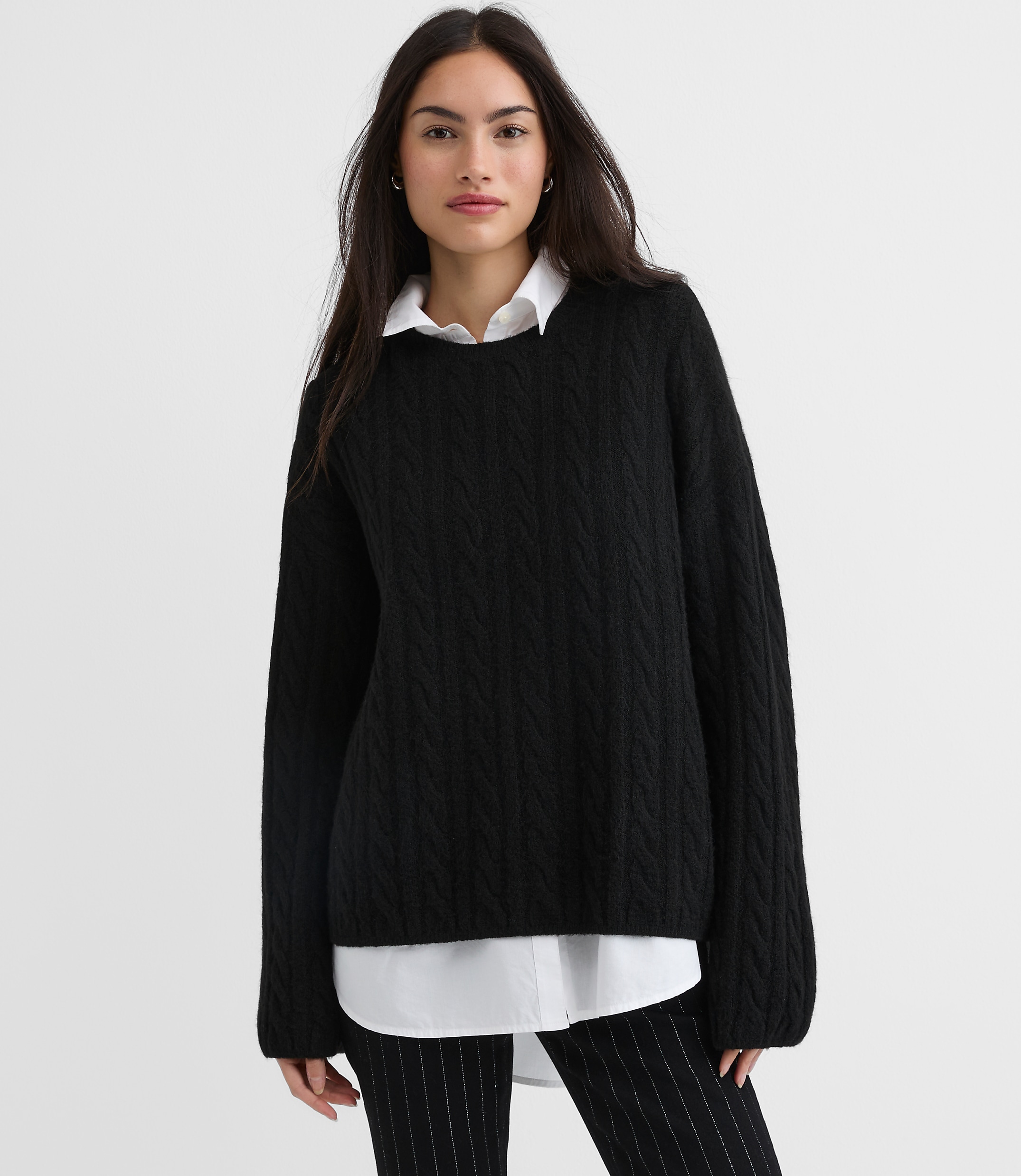 Petite Heathered Wide Sleeve Cable Sweater