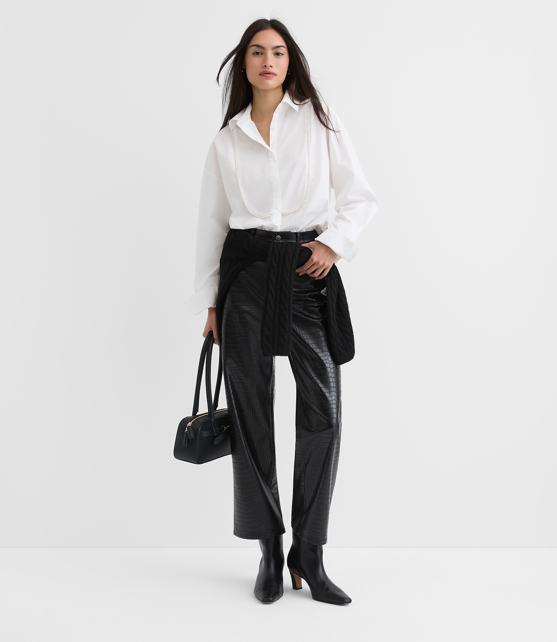 Petite Five Pocket Straight Pants in Embossed Faux Leather