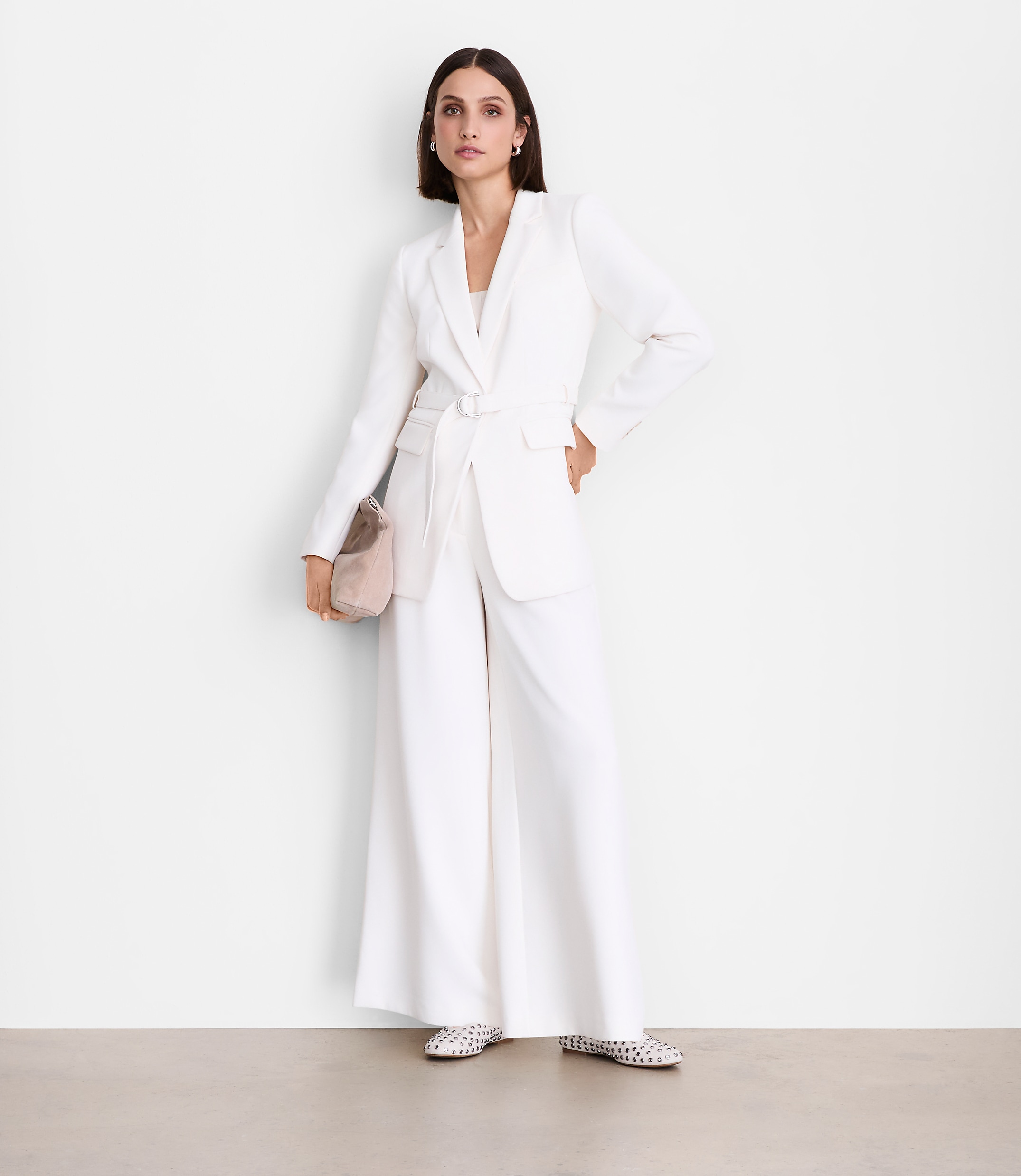 Petite LOFT Versa Crepe Drape Belted Blazer