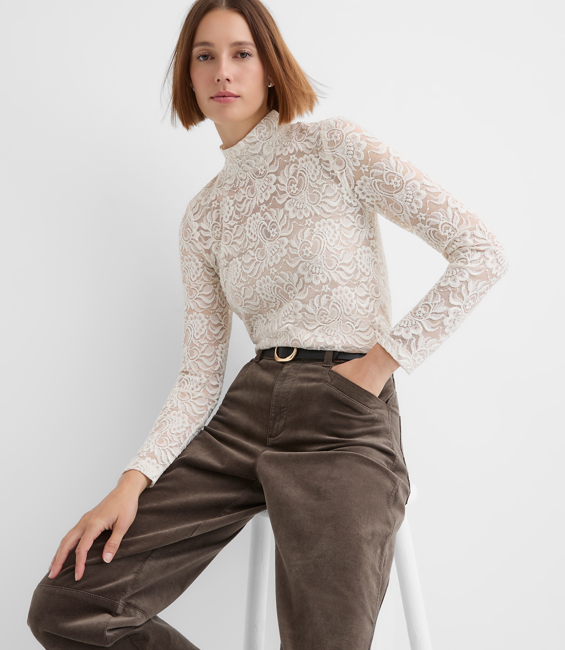 Lace Long Sleeve Turtleneck Top