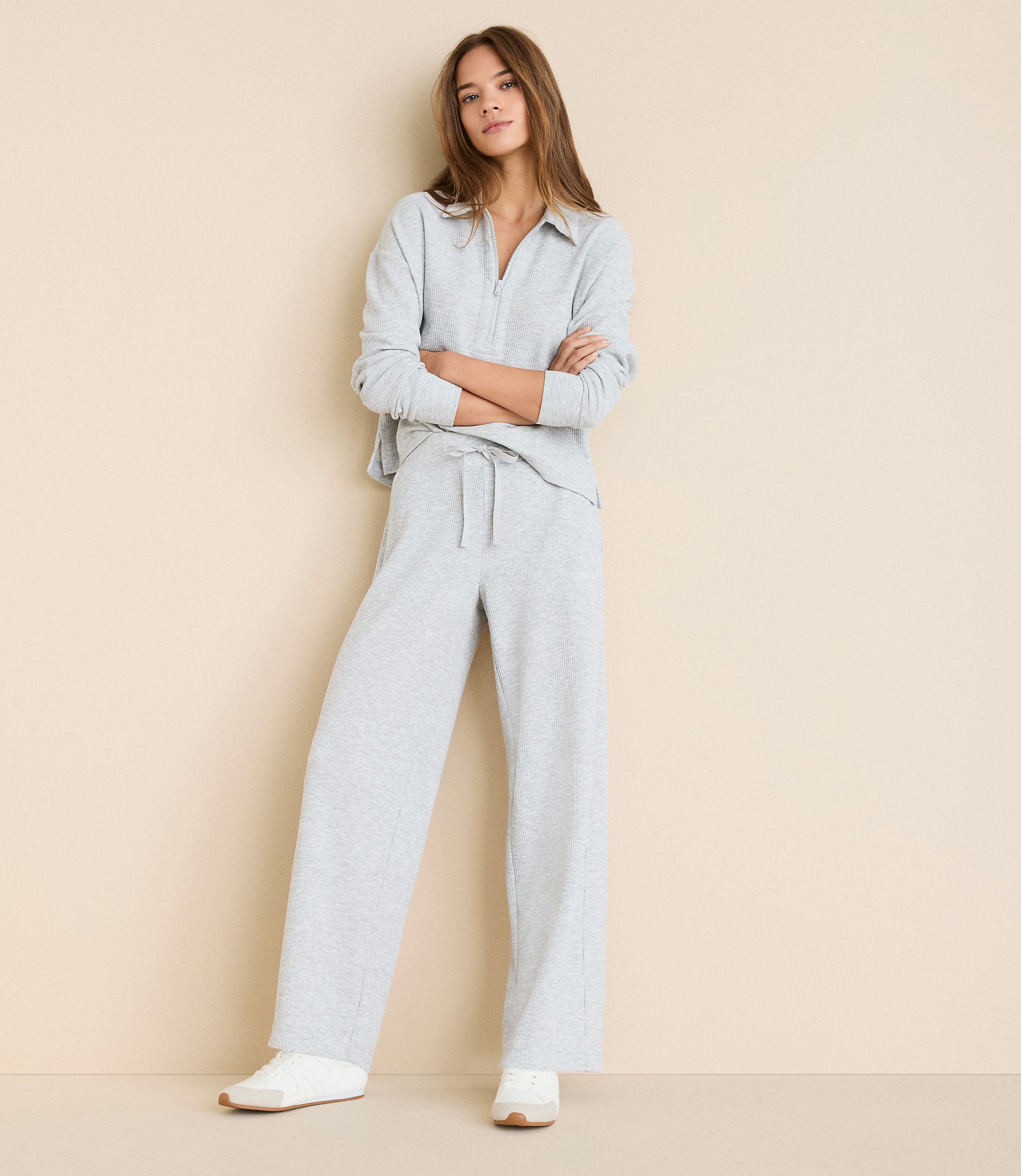 Petite Lou & Grey Heathered Upstate Waffle Wide Leg Pants