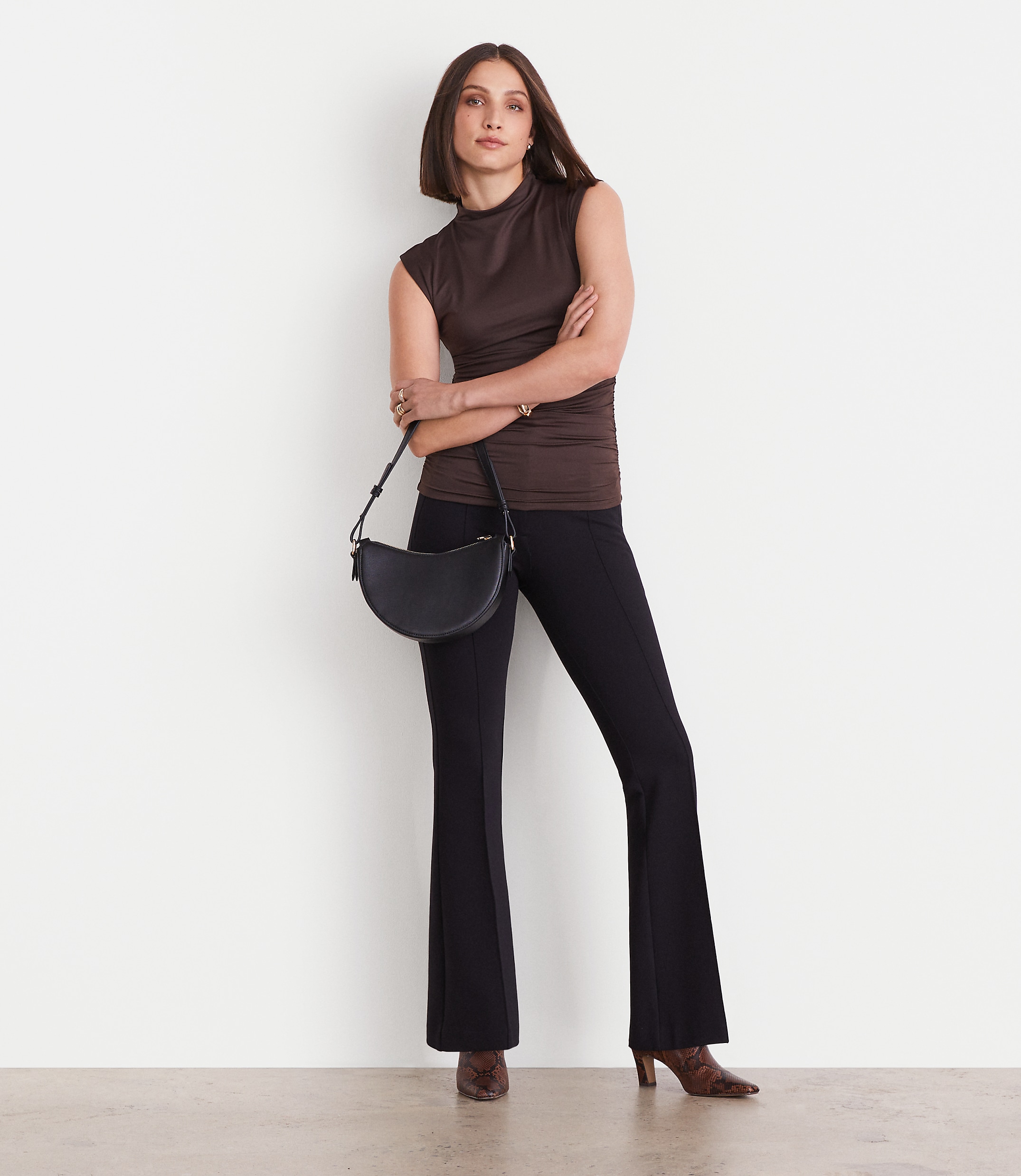 Petite LOFT Versa 360 Knit Ruched Mock Neck Top