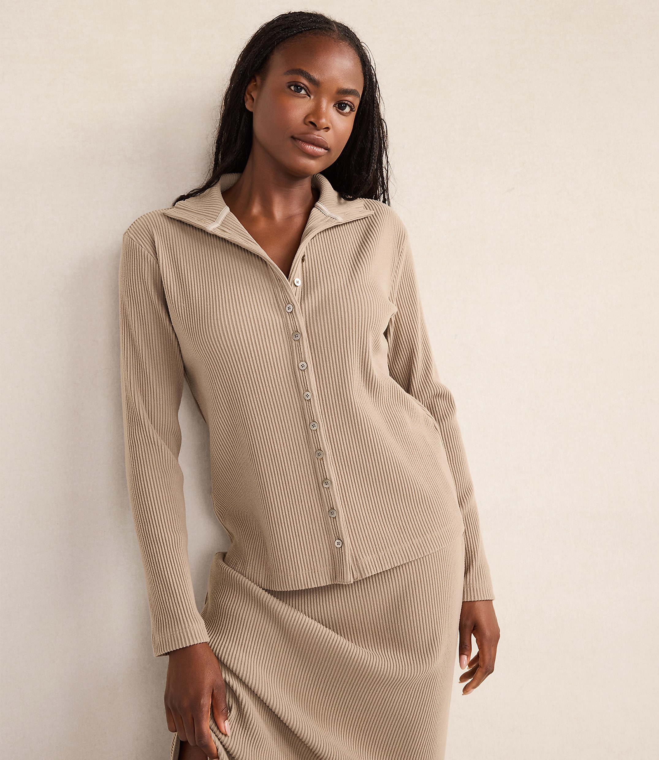 Haven Well Within Ottoman Rib Button-Front Top