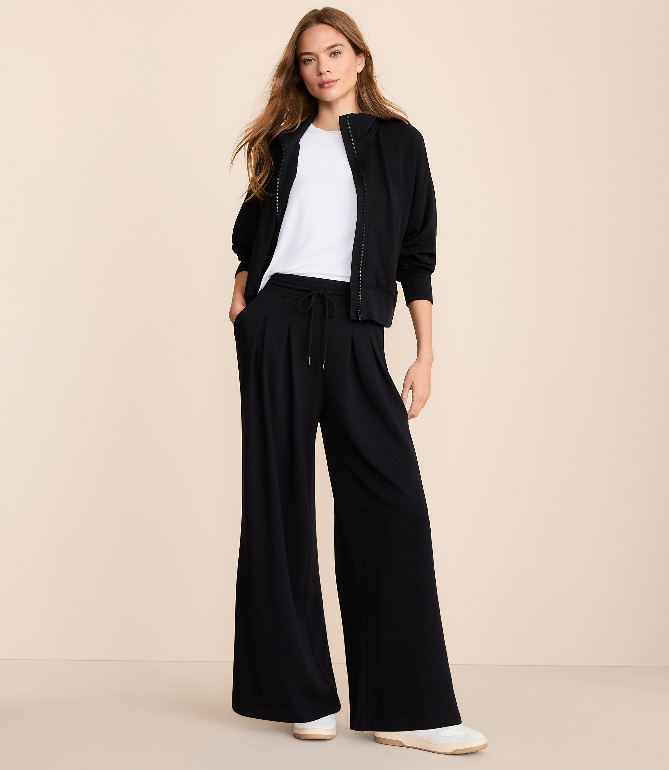 Petite Lou & Grey Cozy Cotton Pleated Wide Leg Pants