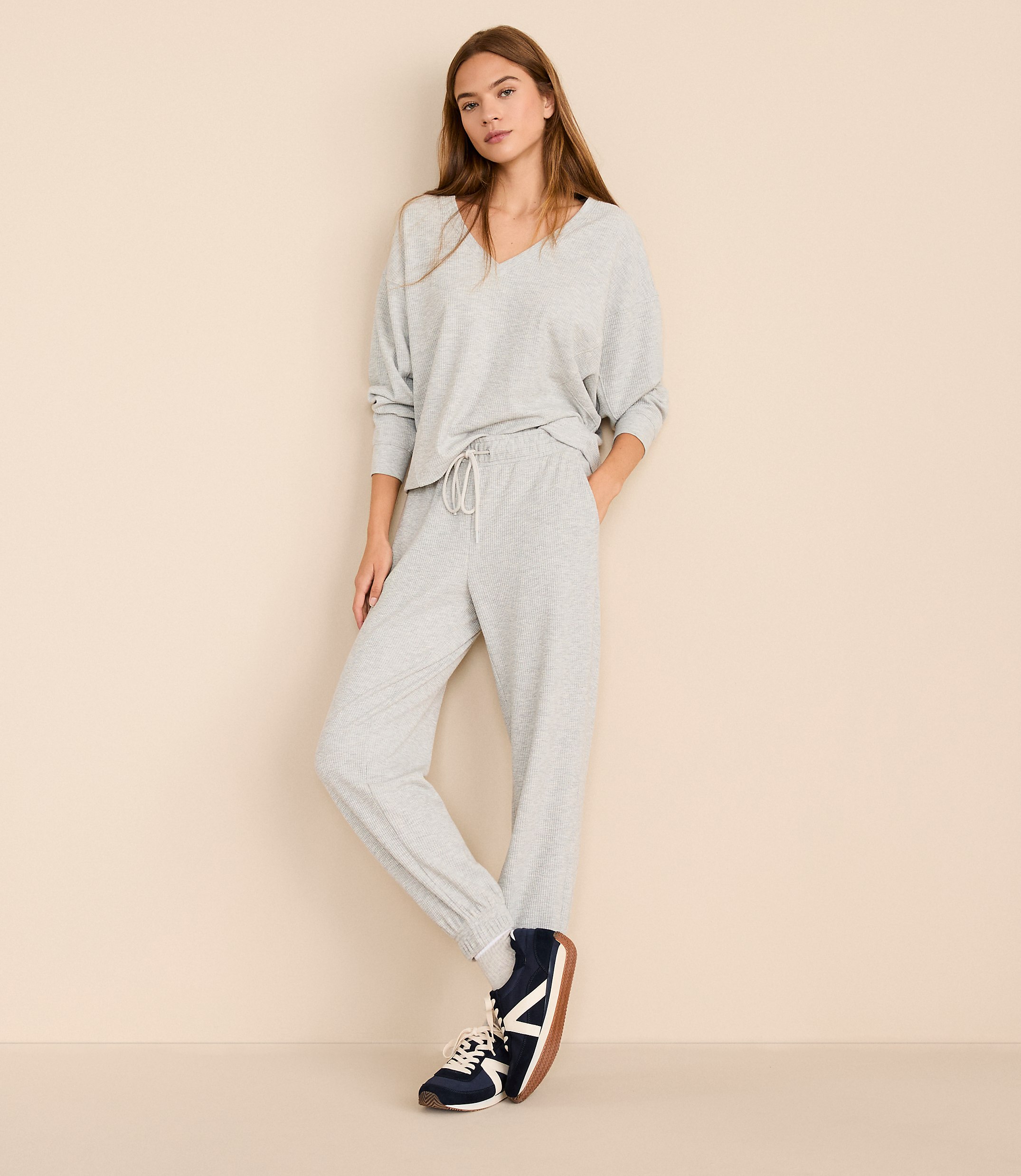 Petite Lou & Grey Heathered Upstate Waffle Joggers