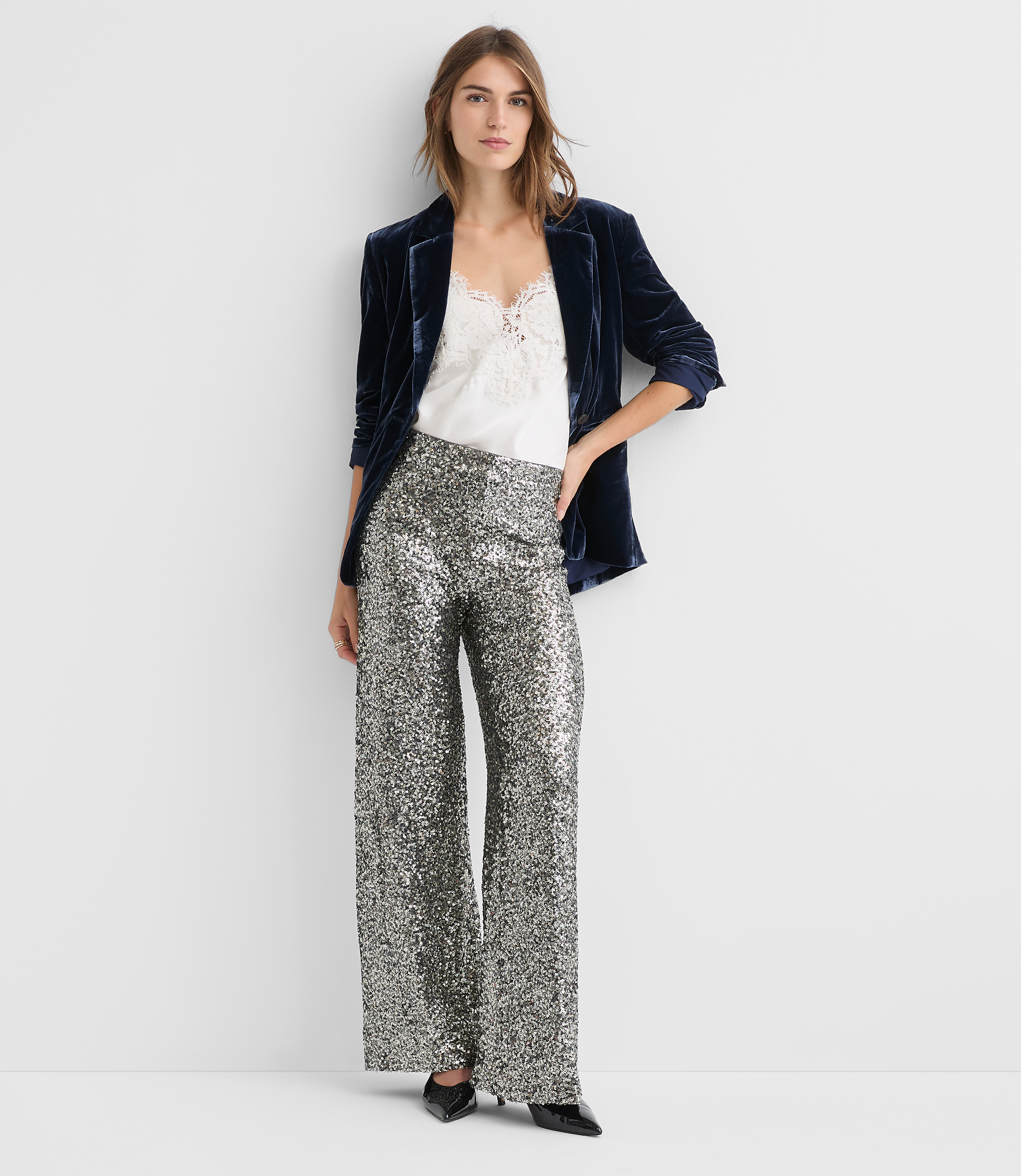 Clean Wide Leg Pants in Sequin