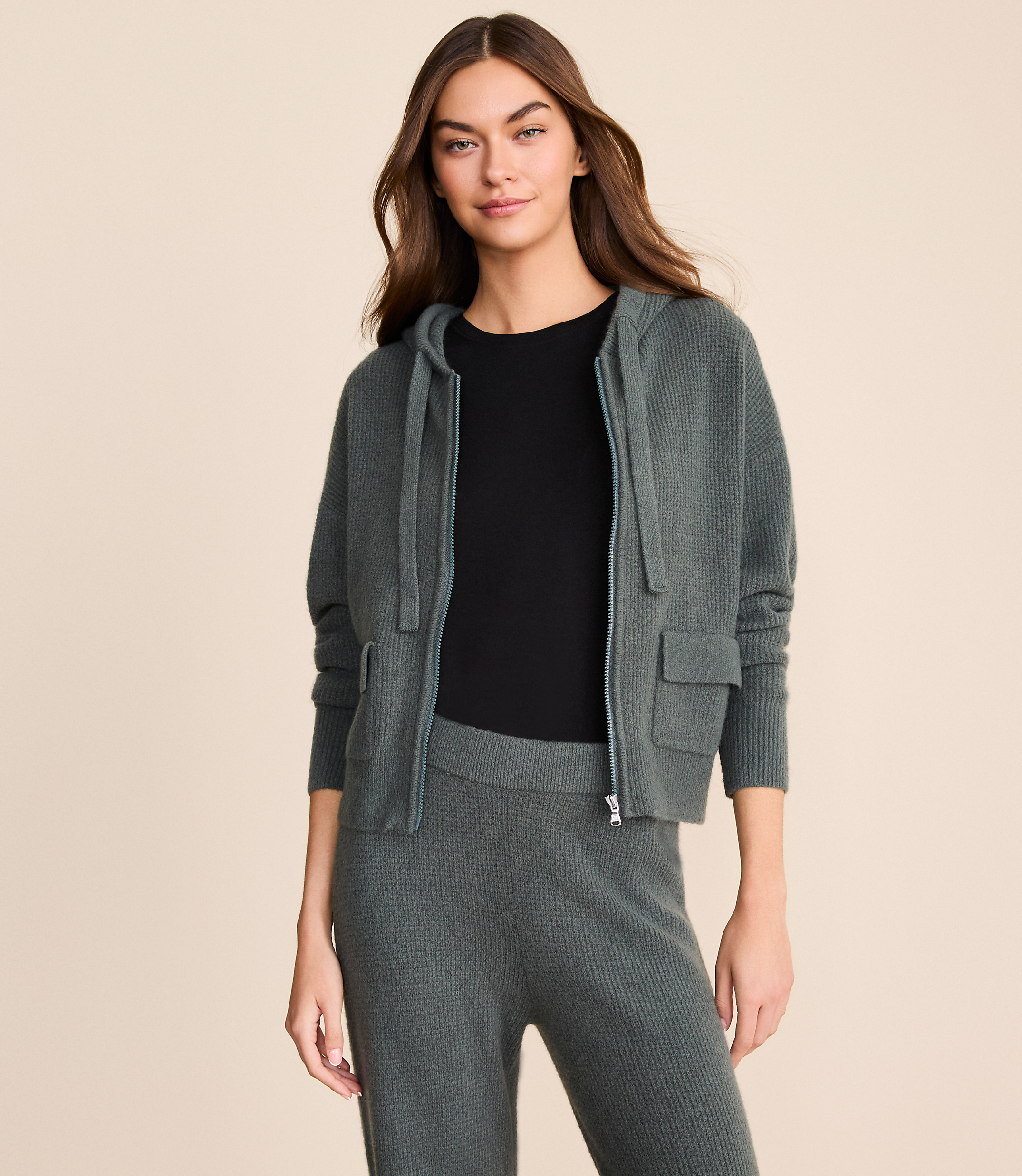 Lou & Grey Heathered Waffle Cloudstitch Zip Hoodie