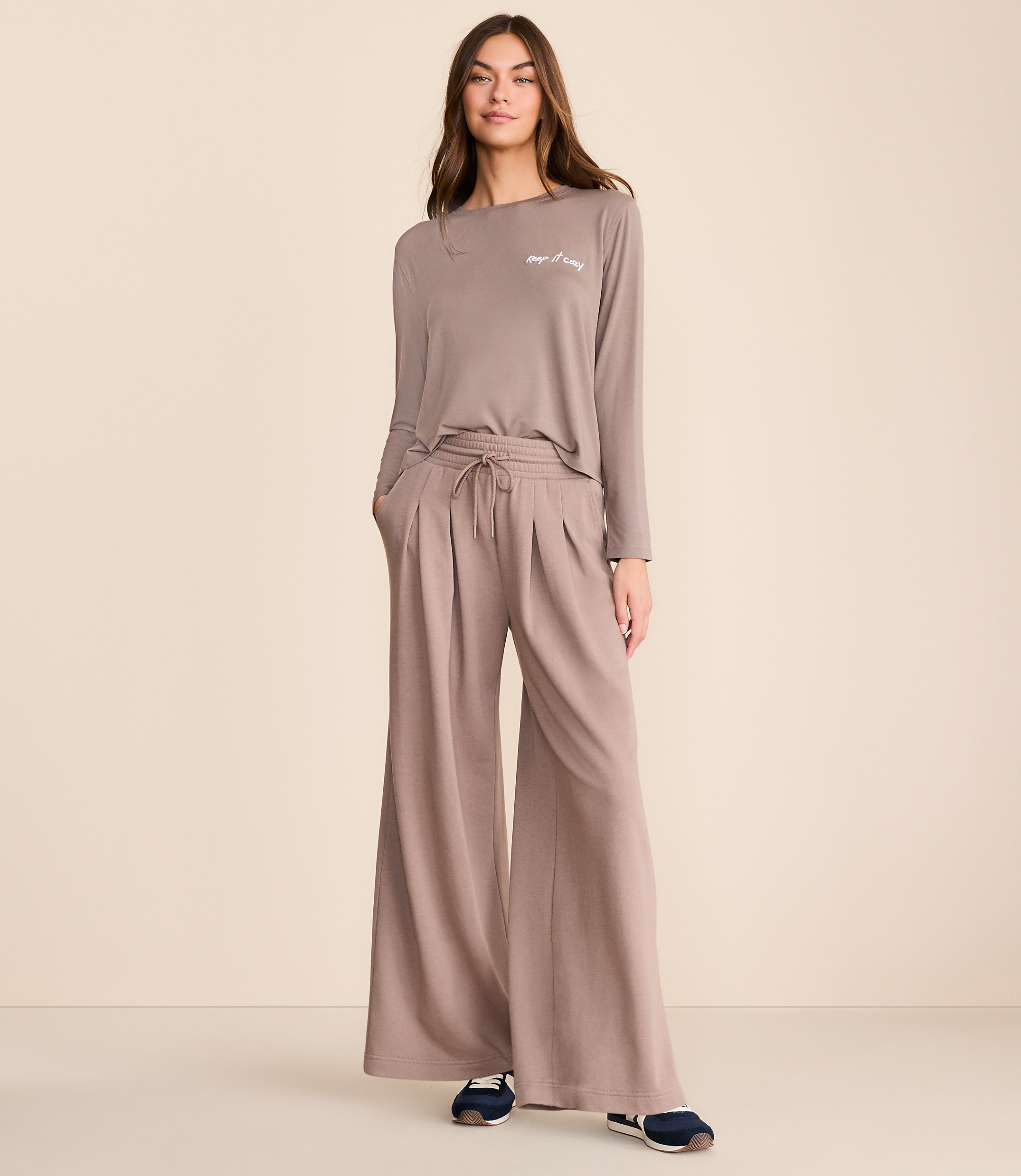 Lou & Grey Cozy Cotton Pleated Wide Leg Pants