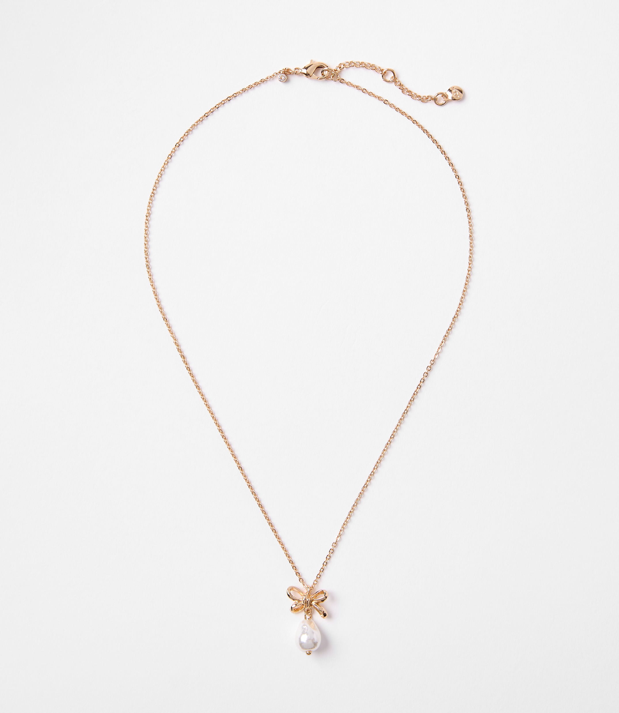 Pearlized Bow Drop Delicate Necklace