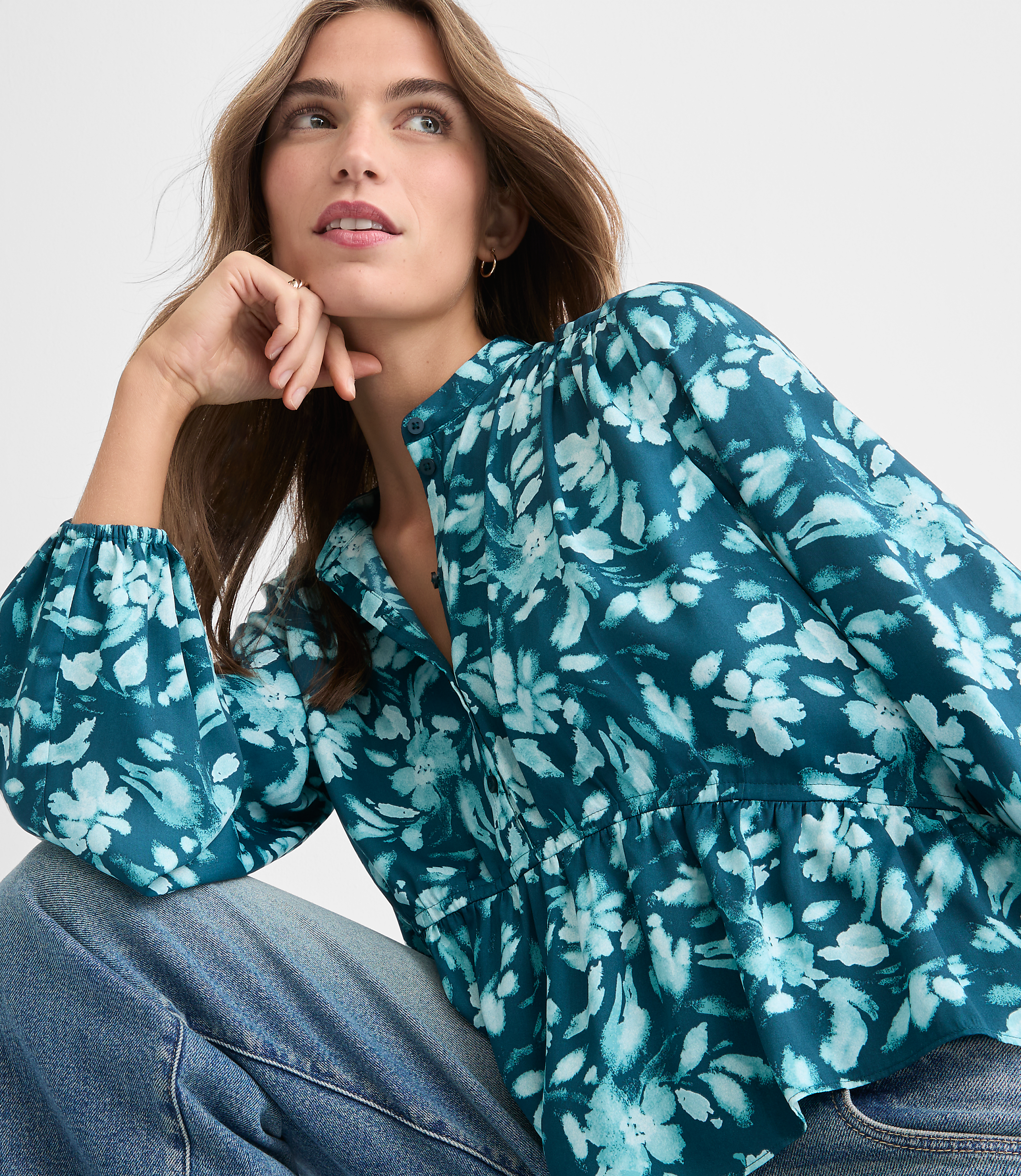 Floral Gathered Peplum Blouse