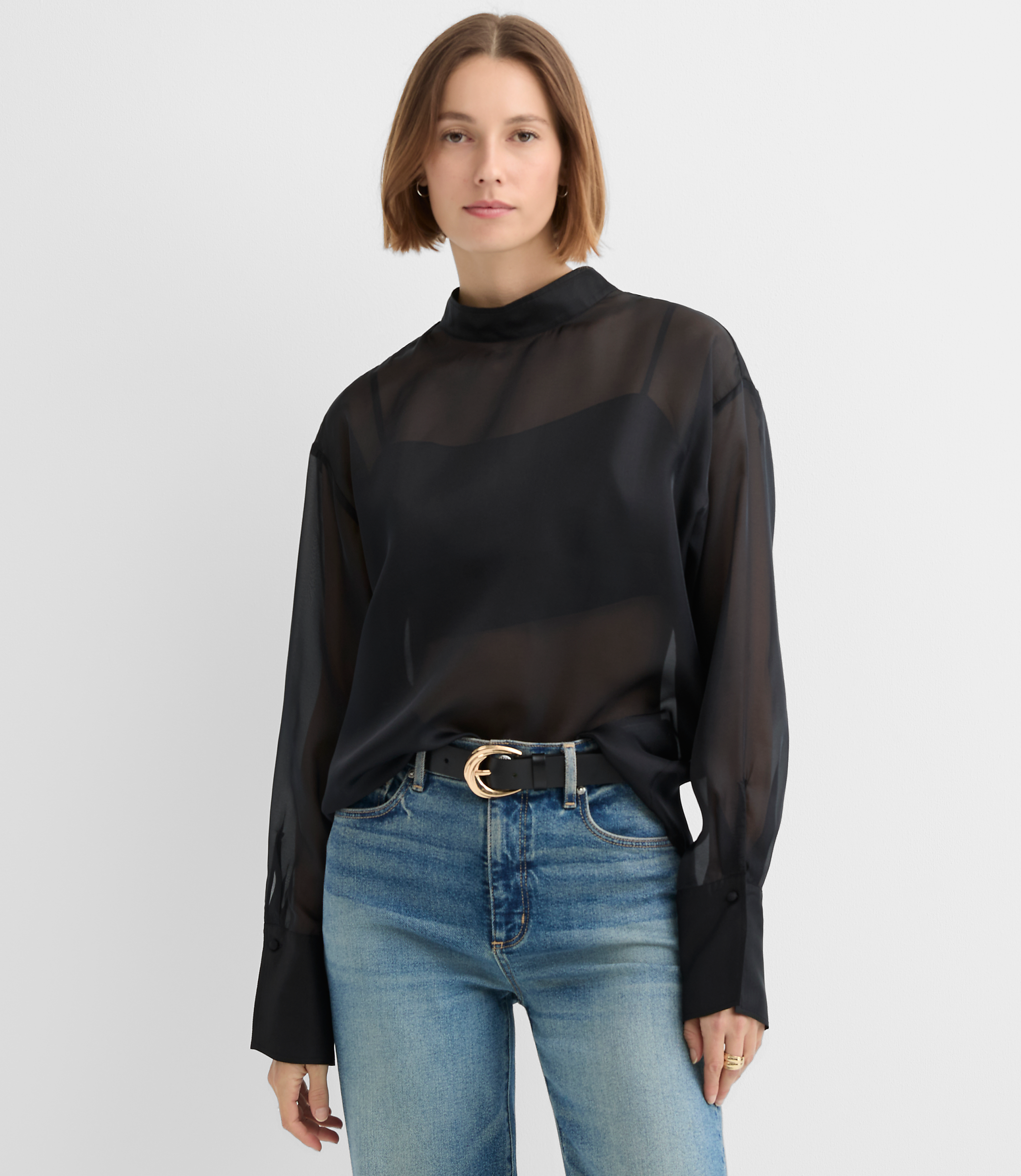 Satin Cami Mock Neck Blouse