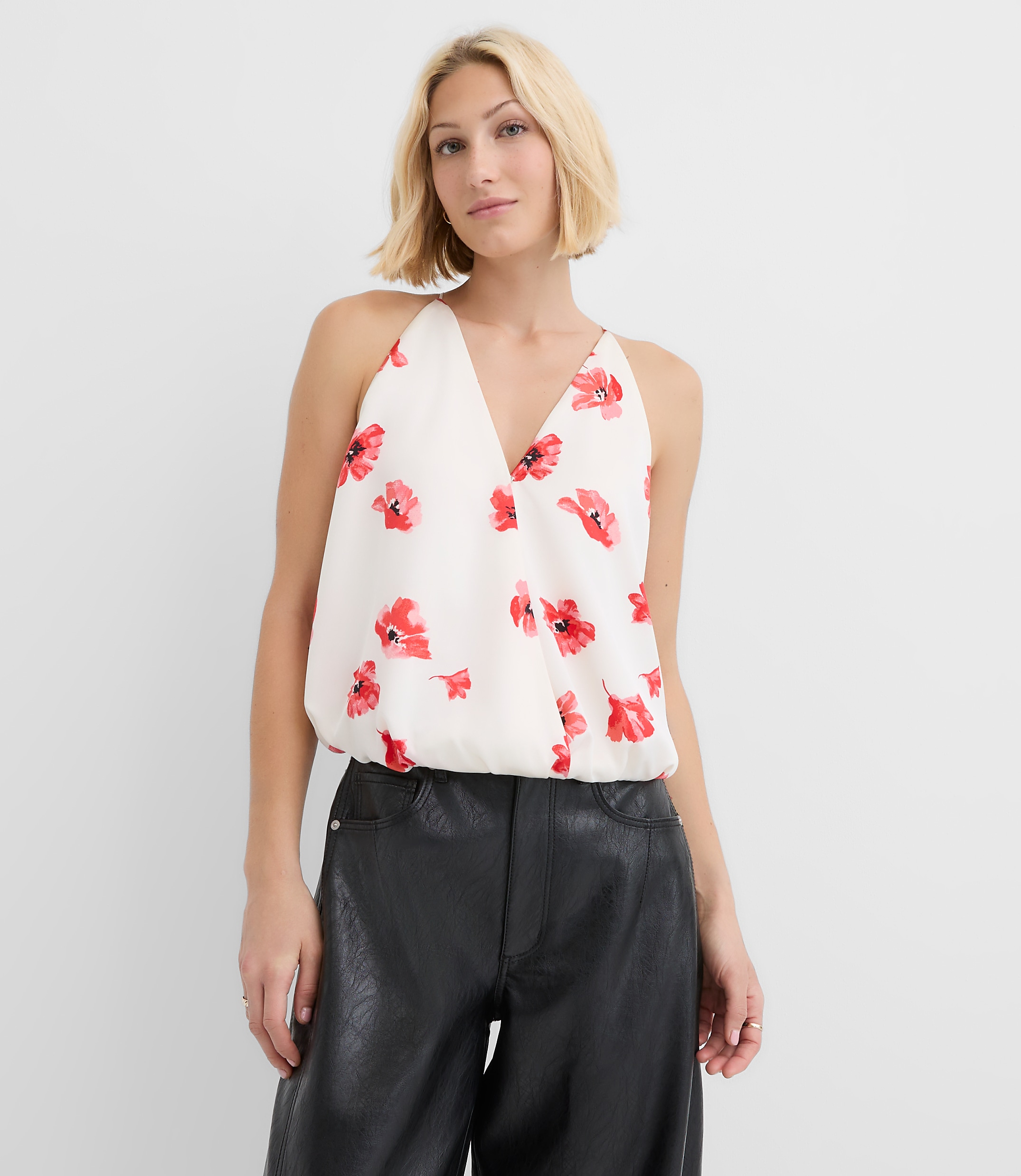 Floral Bubble Hem Wrap Cami