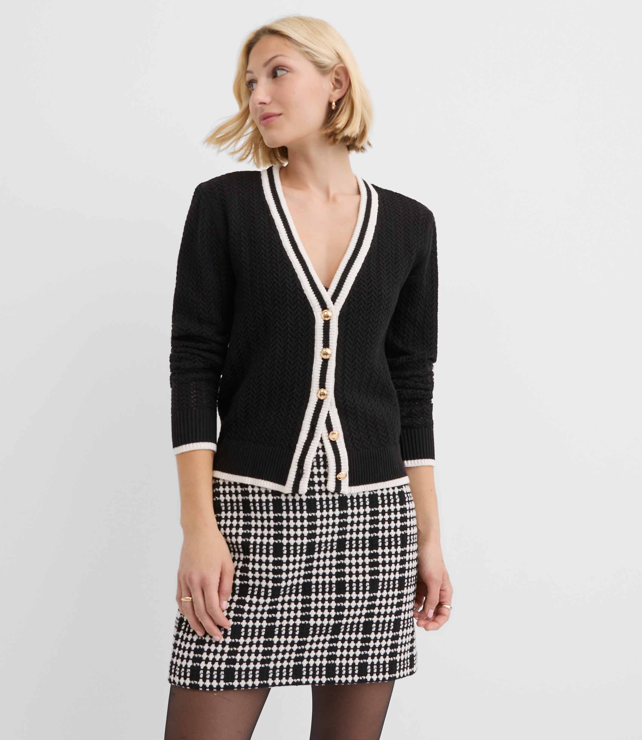 Tipped Pointelle Cardigan