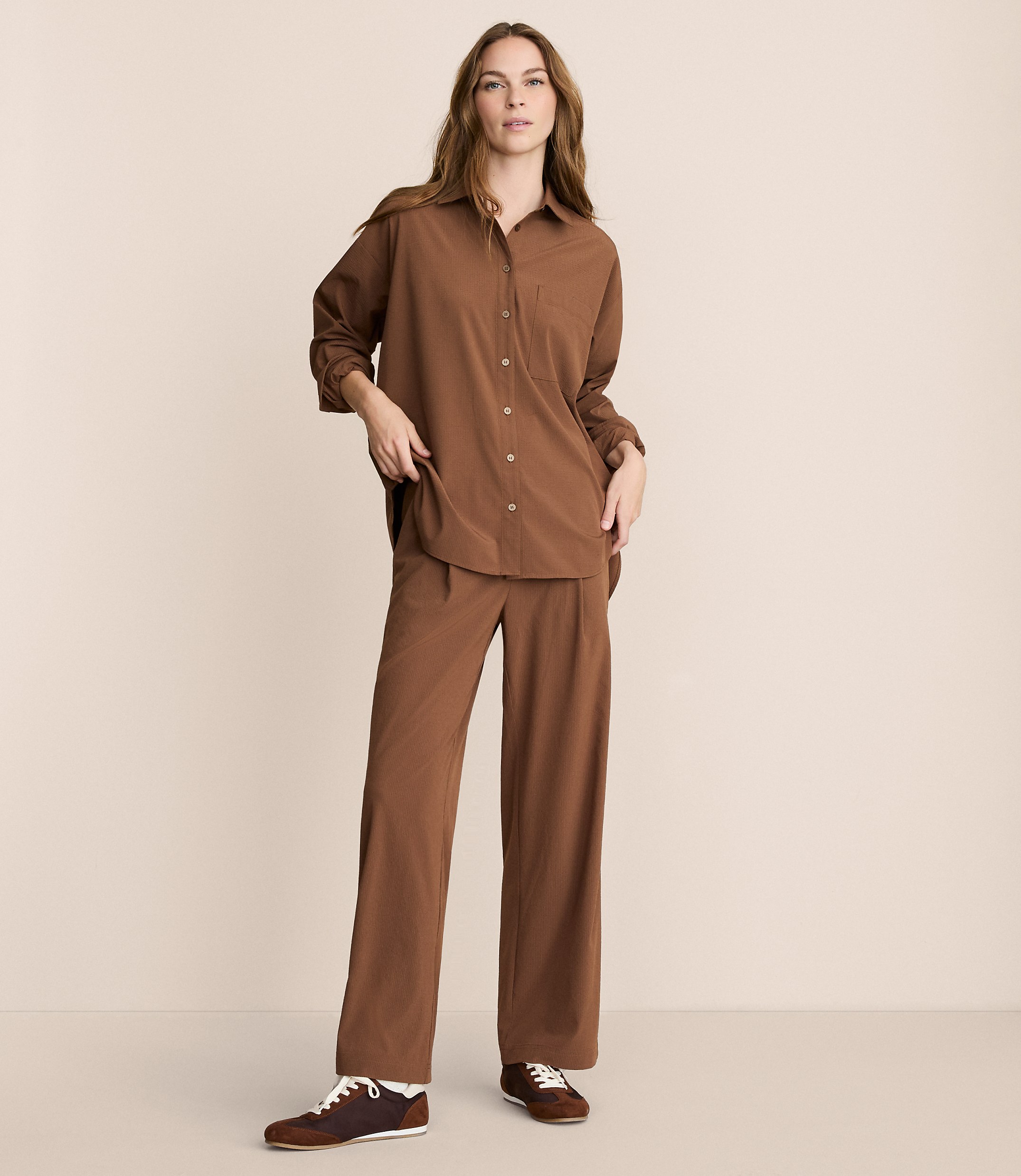 Lou & Grey Seersucker Wanderweave Wide Leg Trouser Pants