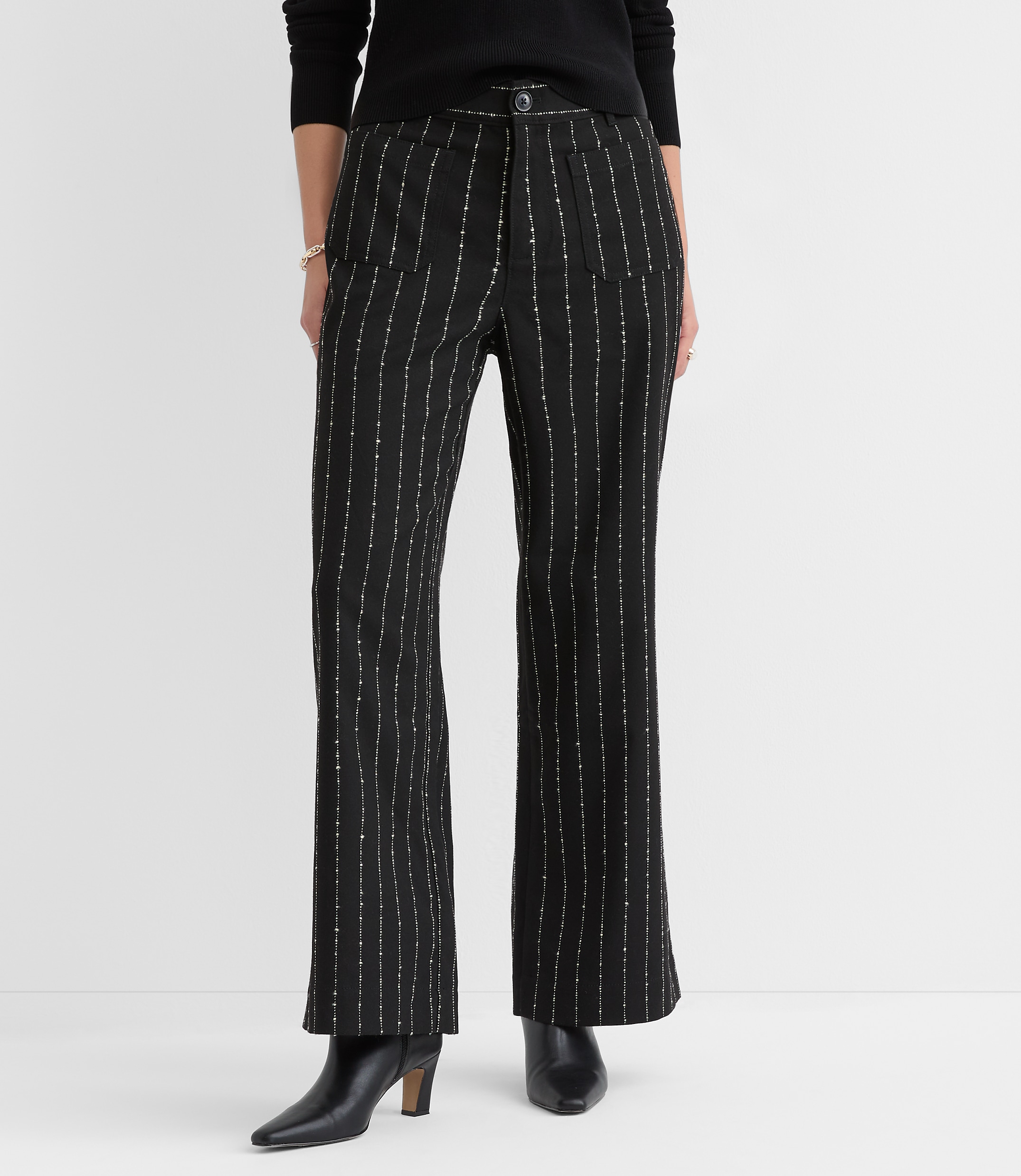 Curvy Palmer Wide Leg Pants in Brushed Pinstripe