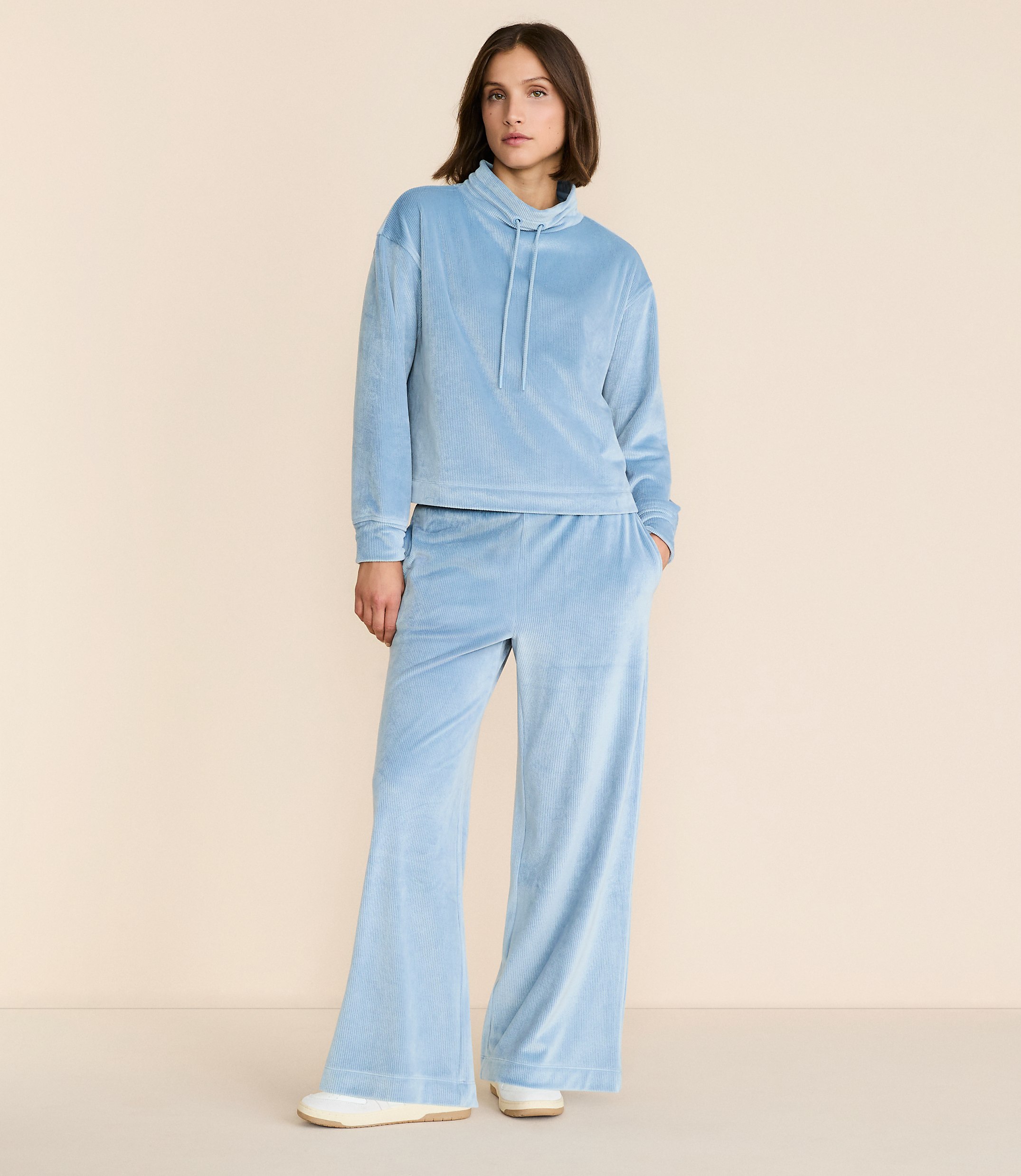 Petite Lou & Grey Ribbed Velour Side Slit Wide Leg Pants
