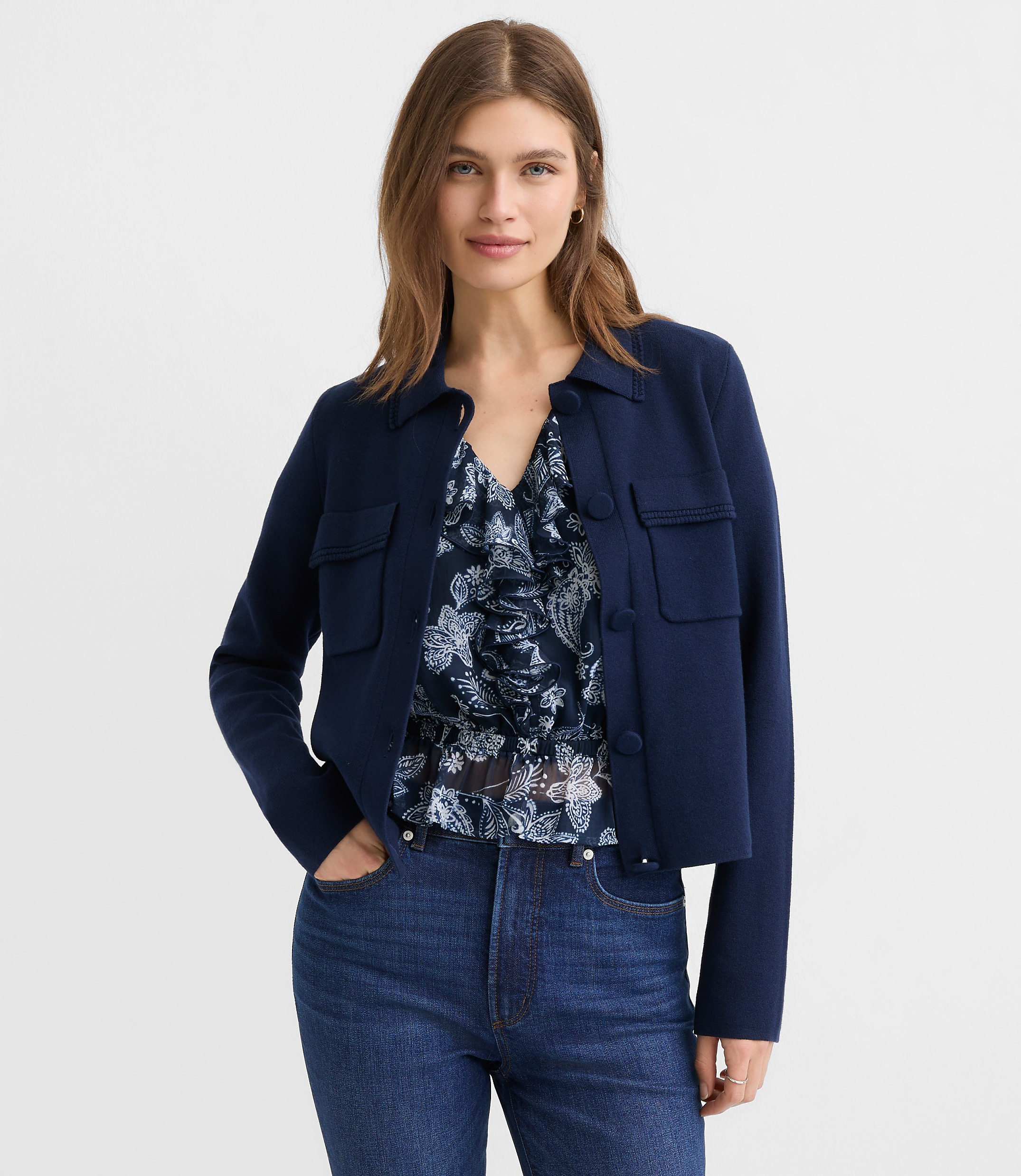 Embroidered Trim Sweater Jacket