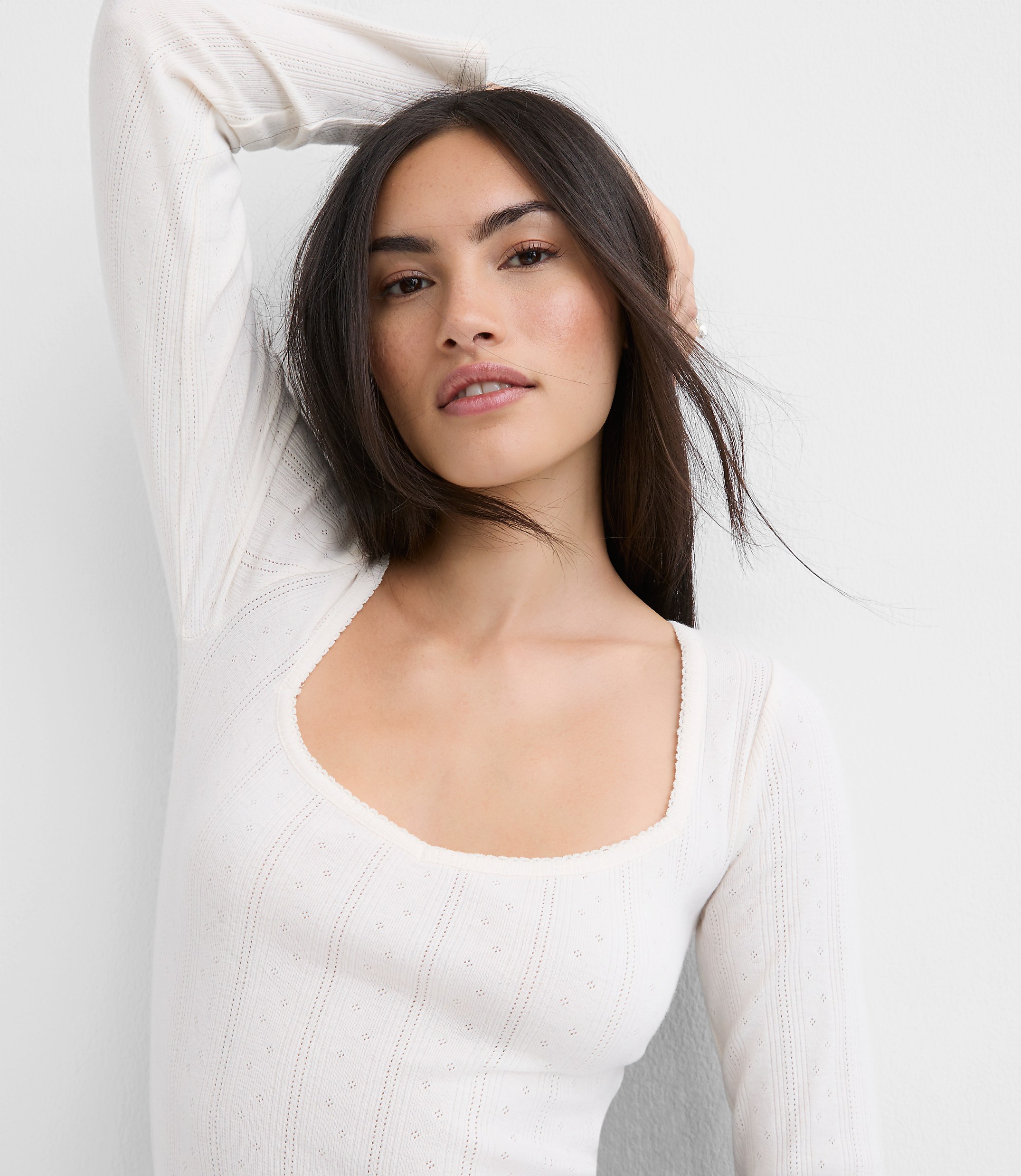 Ribbed Sweetheart Neck Long Sleeve Tee