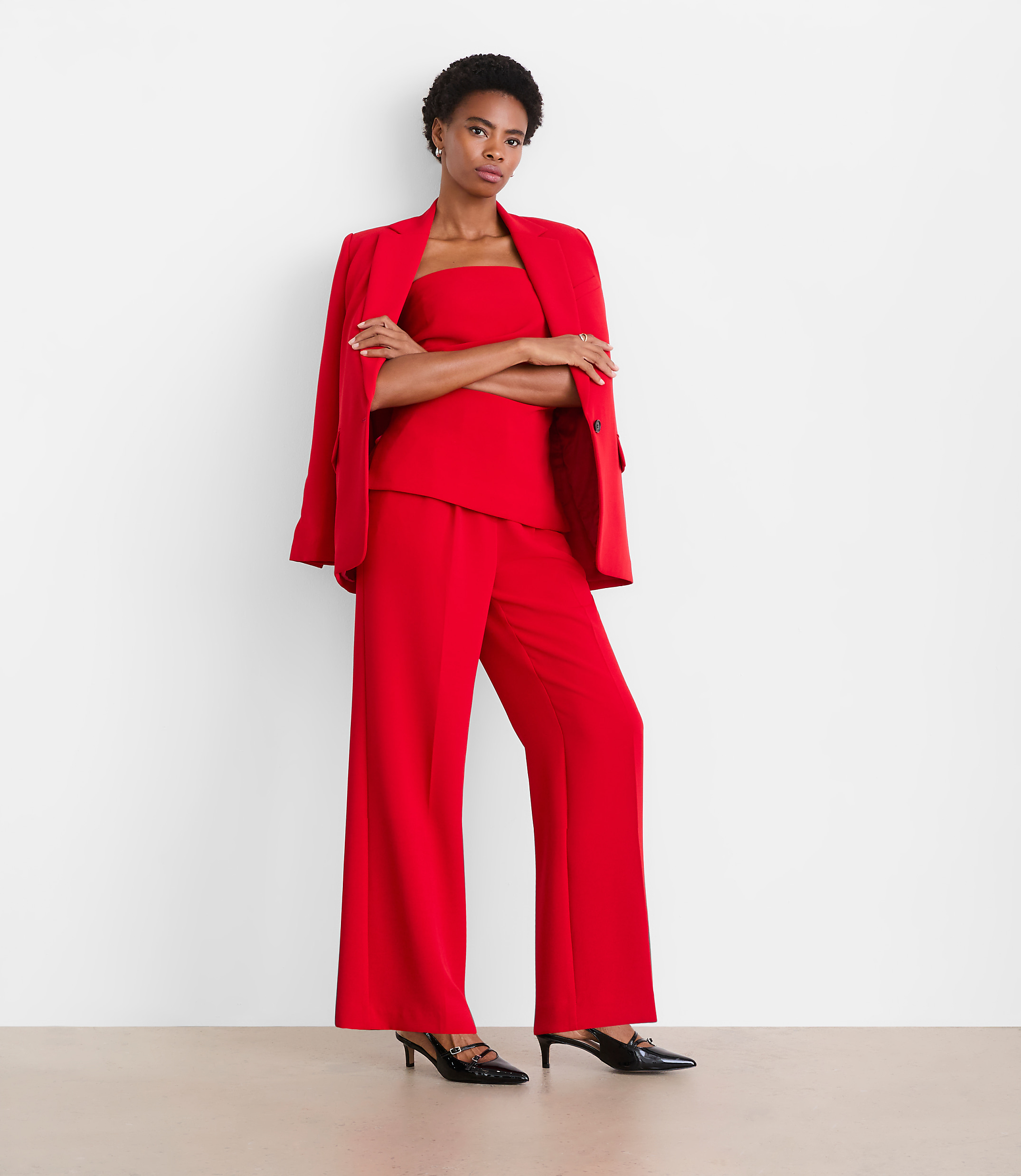 Petite LOFT Versa Crepe Drape Pleated Relaxed Straight Pants