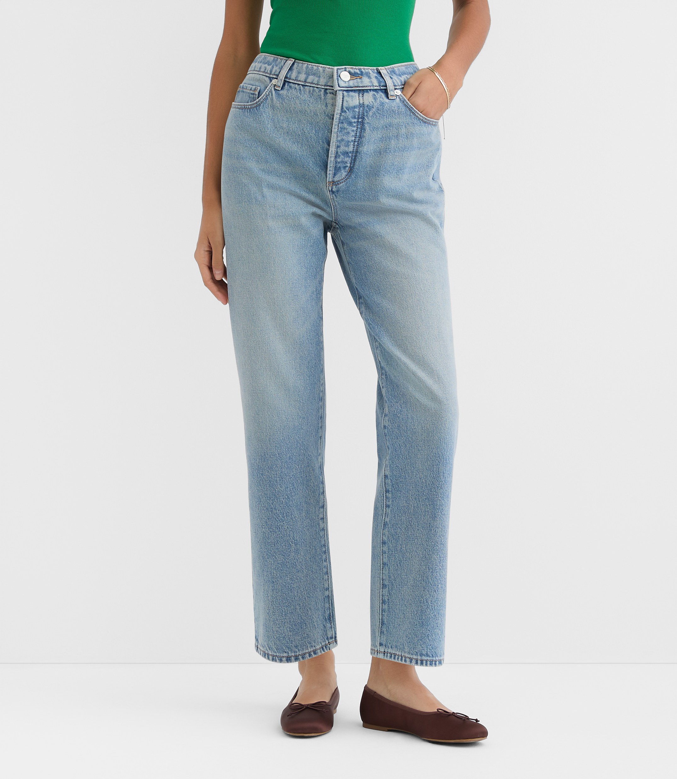 Rivete Curvy High Rise Straight Jeans in Vintage Mid Wash