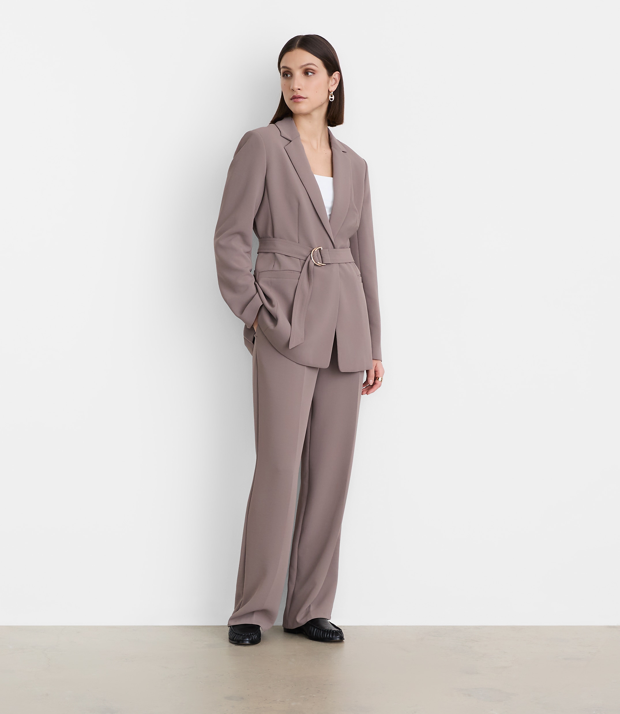LOFT Versa Crepe Drape Back Pleated Belted Blazer