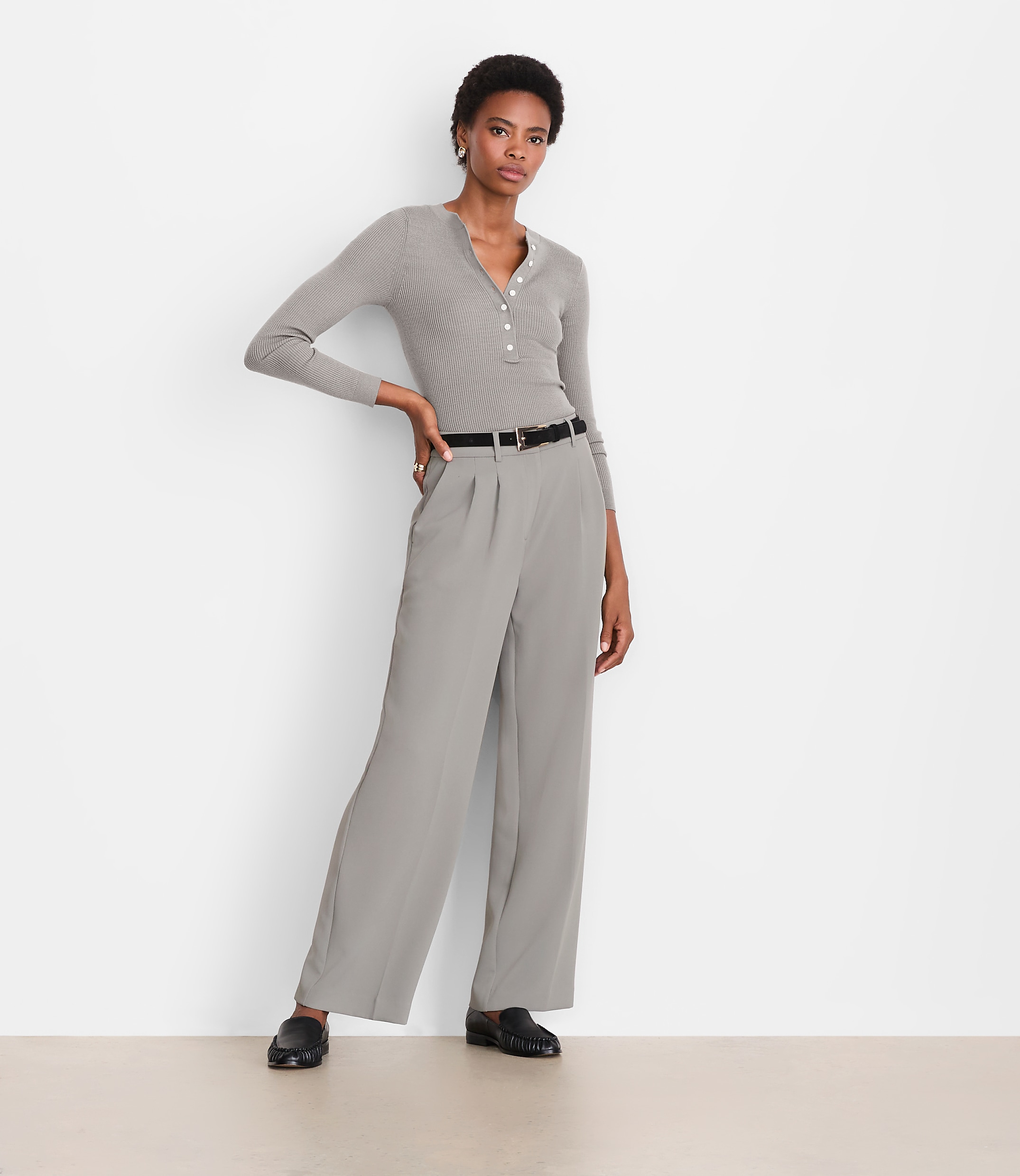 LOFT Versa Crepe Drape Pleated Relaxed Straight Pants