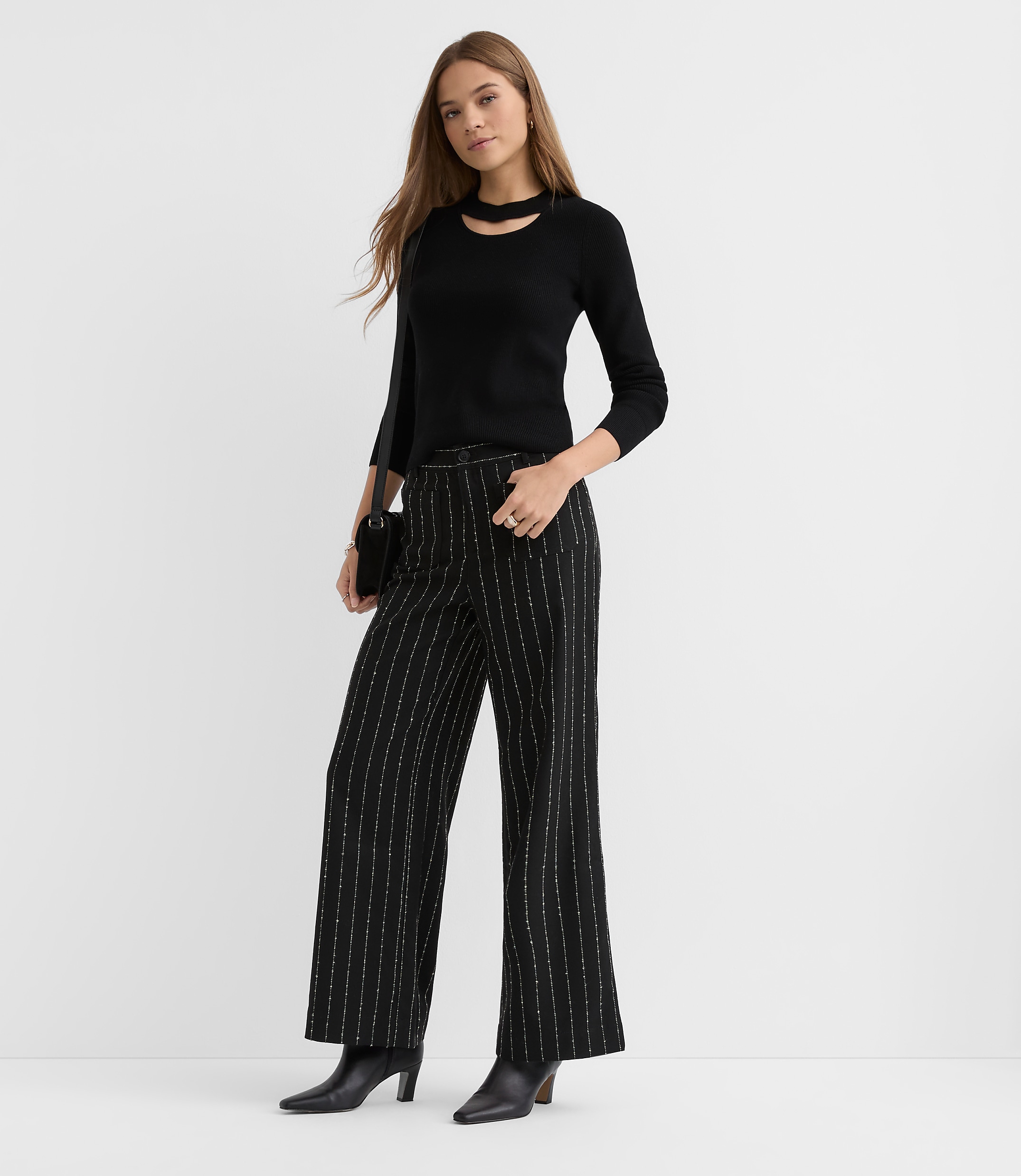 Petite Palmer Wide Leg Pants in Brushed Pinstripe