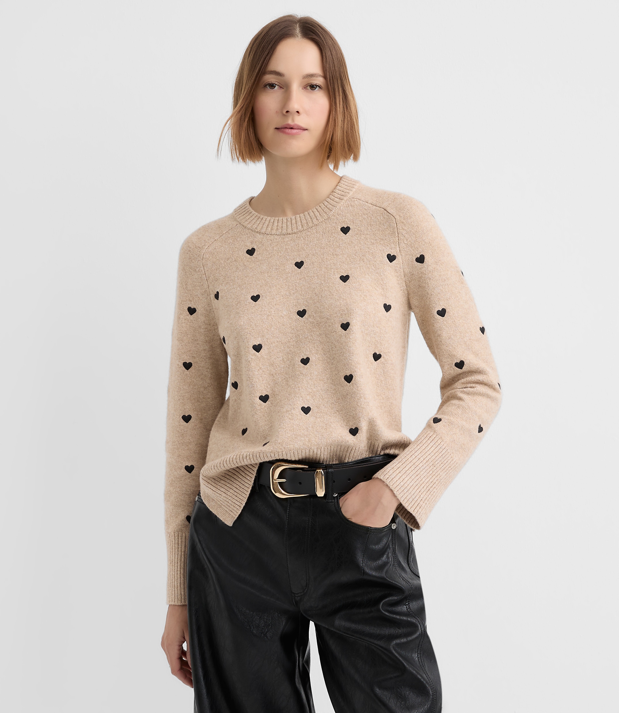 Petite Mini Heart Embroidered Sweater