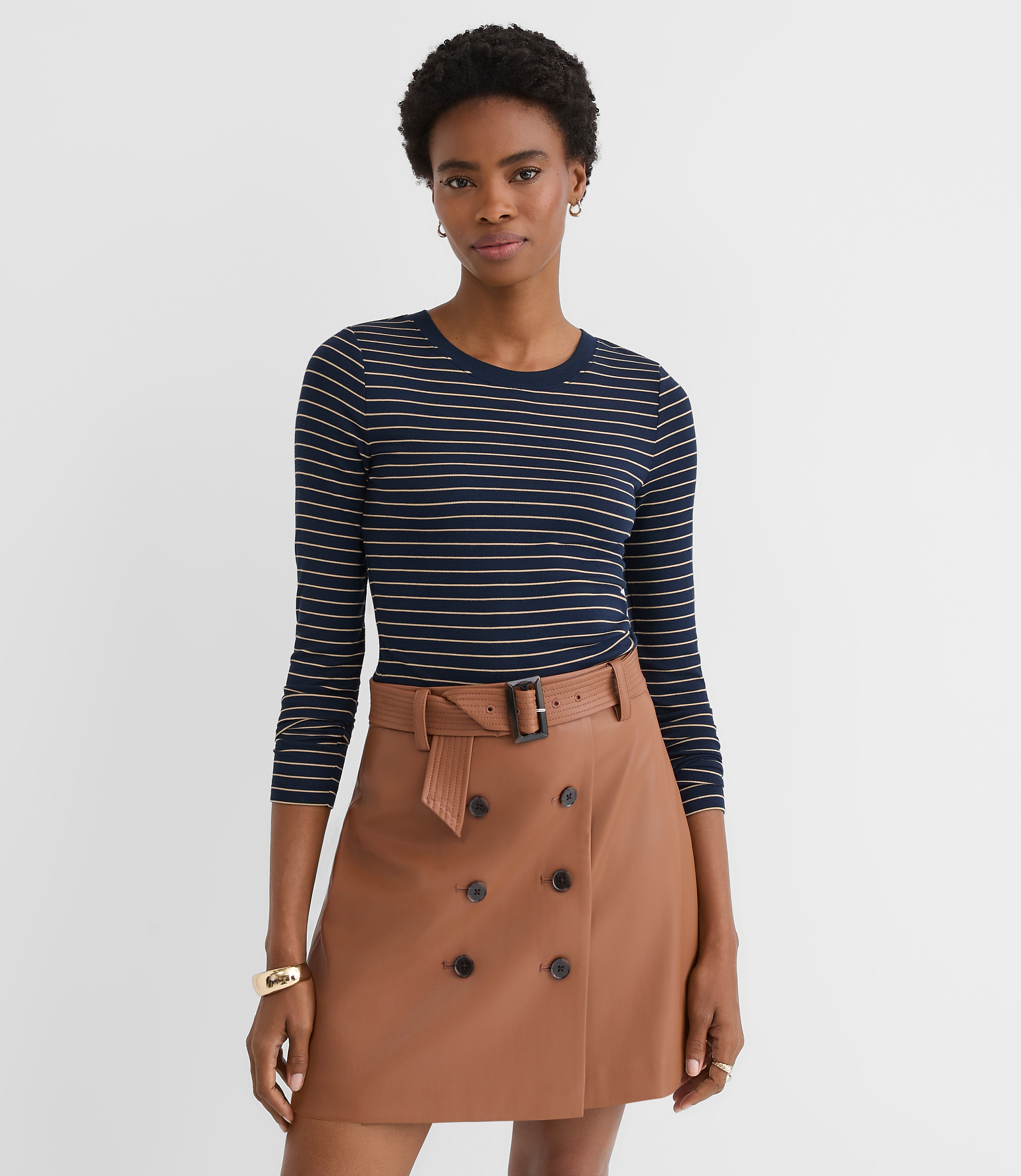 Petite Striped Micro Modal Crew Neck Long Sleeve Tee