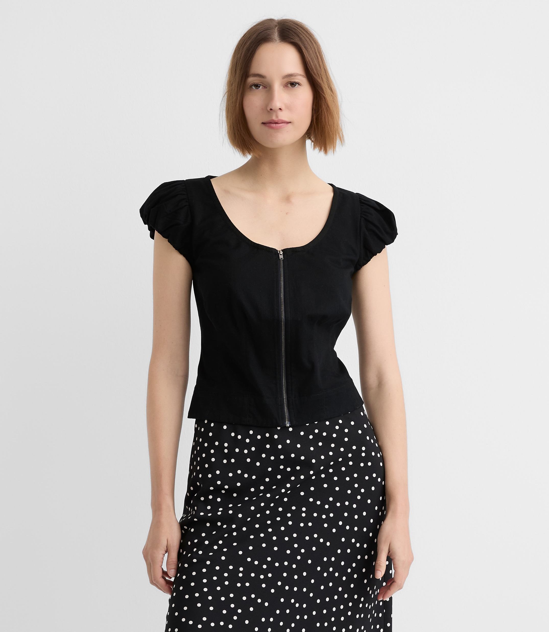 Petite Zip Bubble Sleeve Top