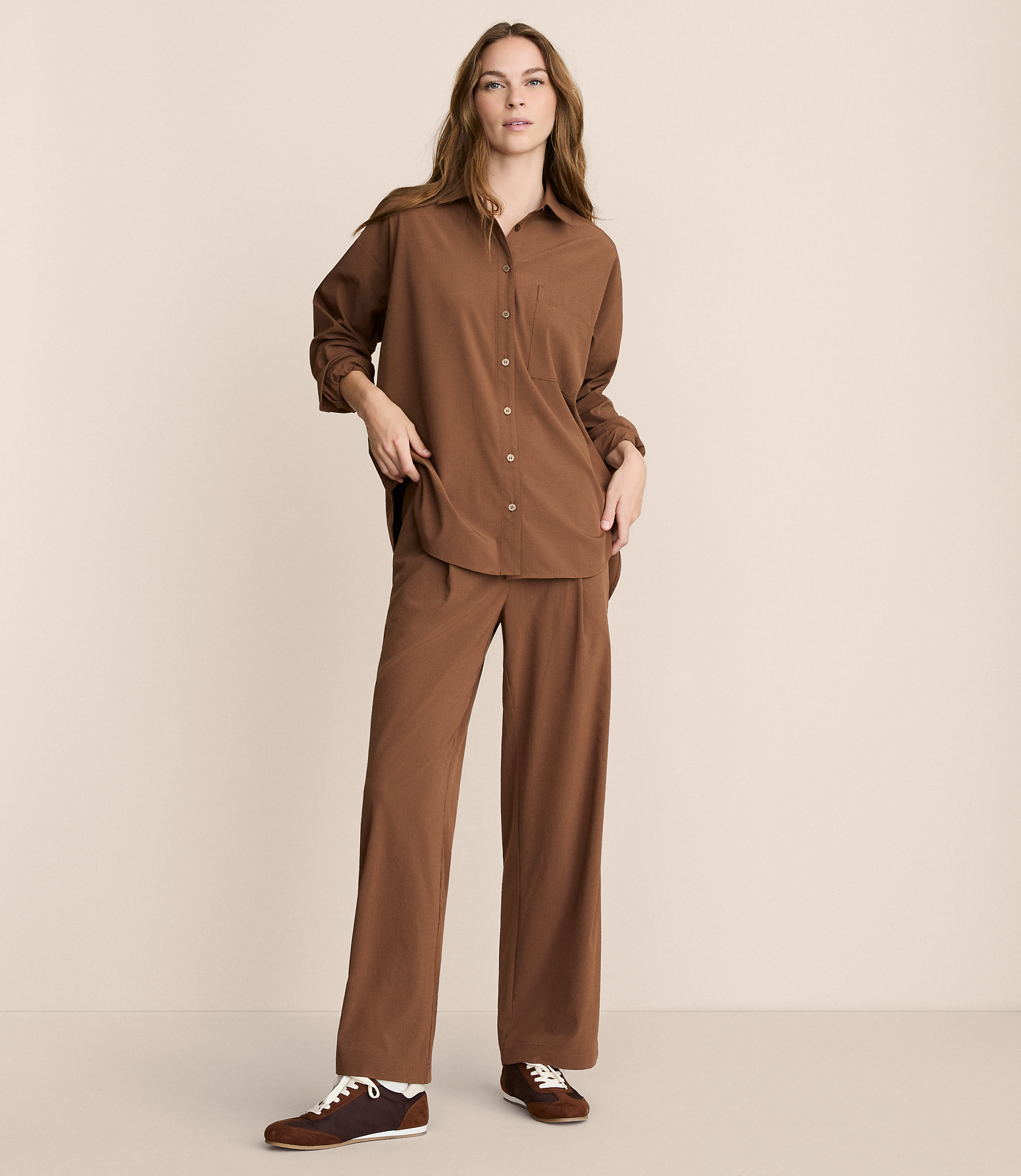 Petite Lou & Grey Seersucker Wanderweave Wide Leg Trouser Pants