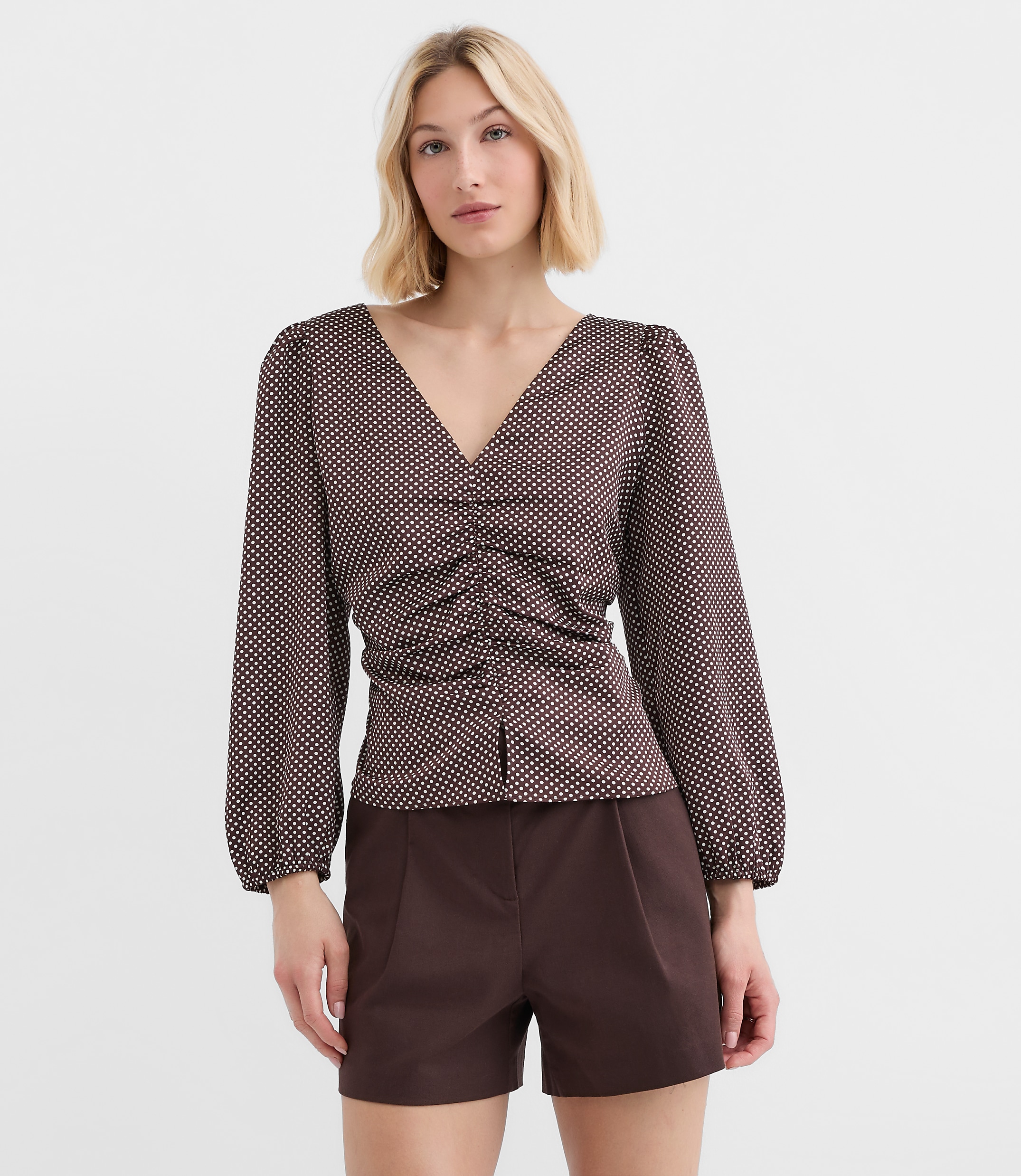 Pindot Ruched Blouse