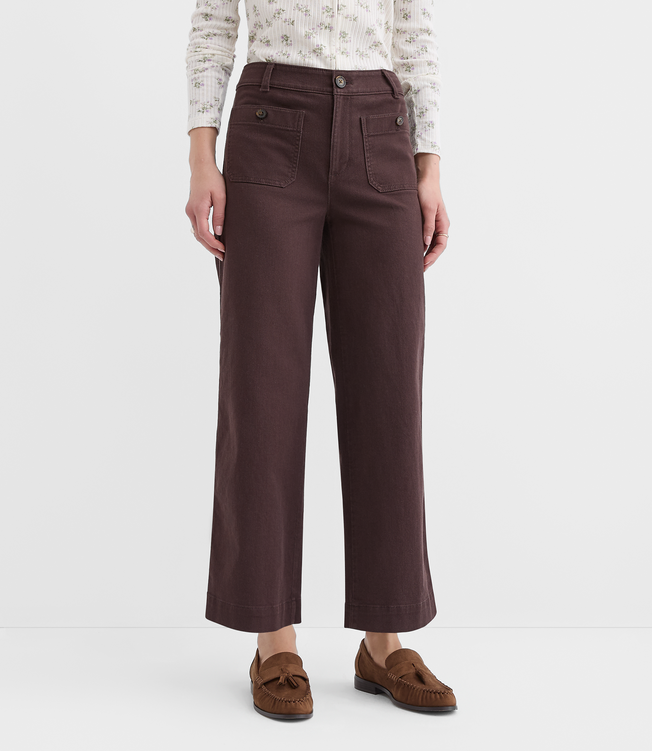 Curvy Palmer Wide Leg Crop Pants in Twill