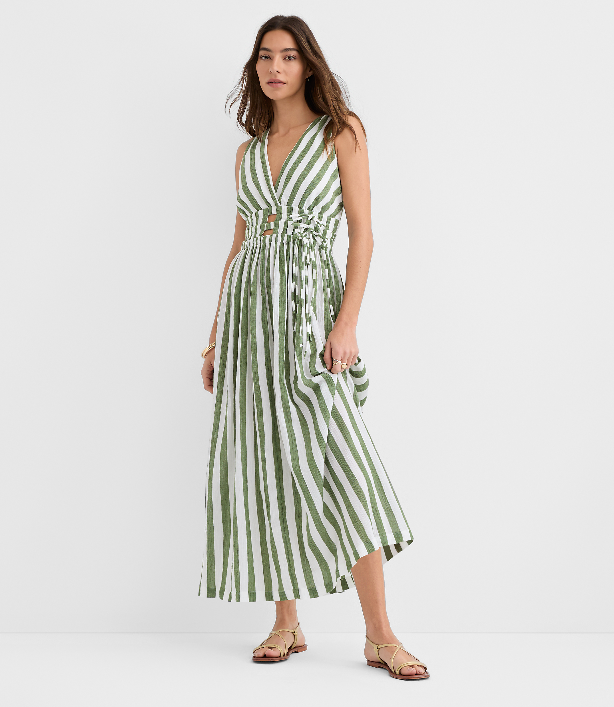 LOFT Beach Striped Cutout Side Tie Midi Dress