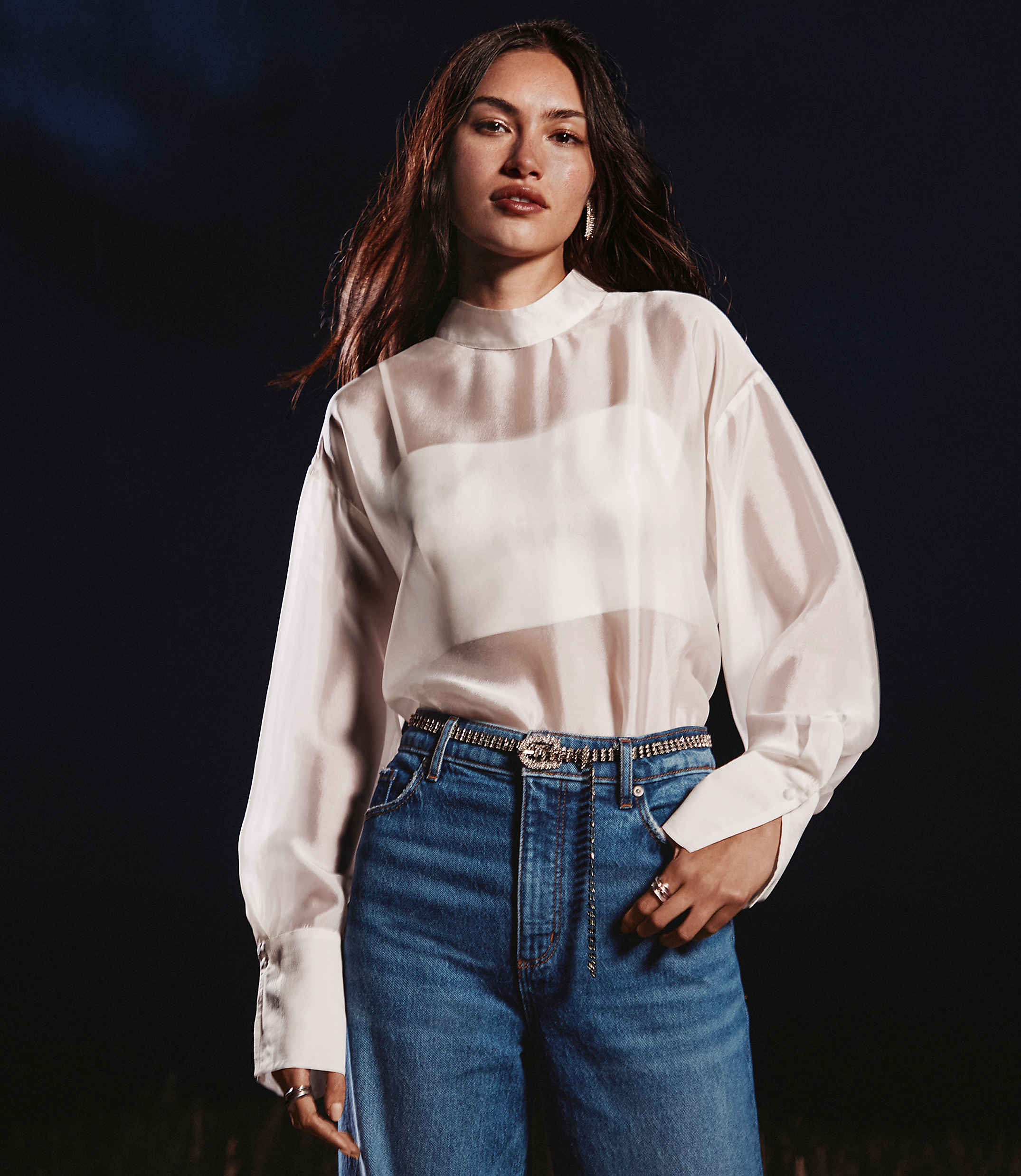 Satin Cami Mock Neck Blouse