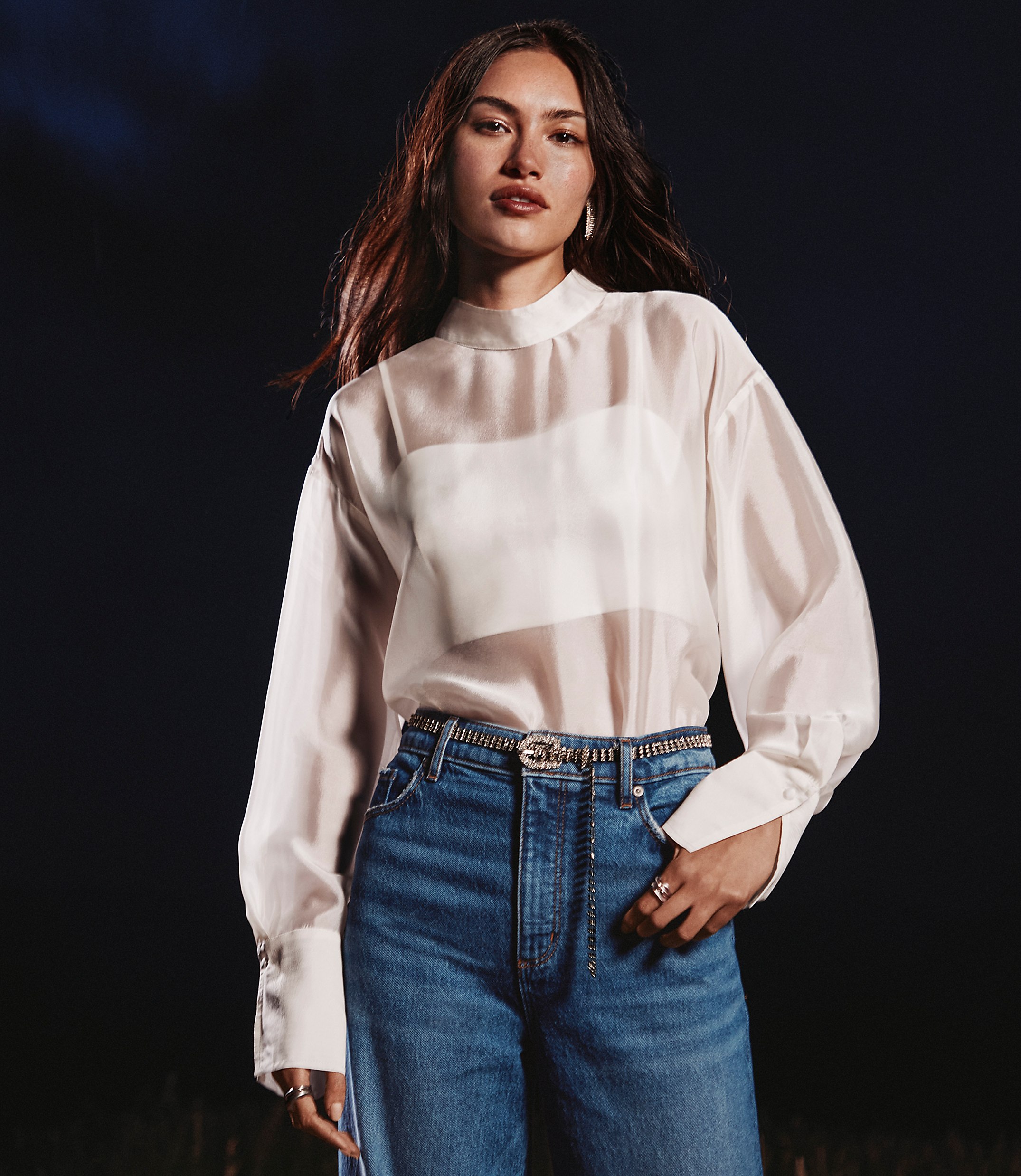 Petite Satin Cami Mock Neck Blouse