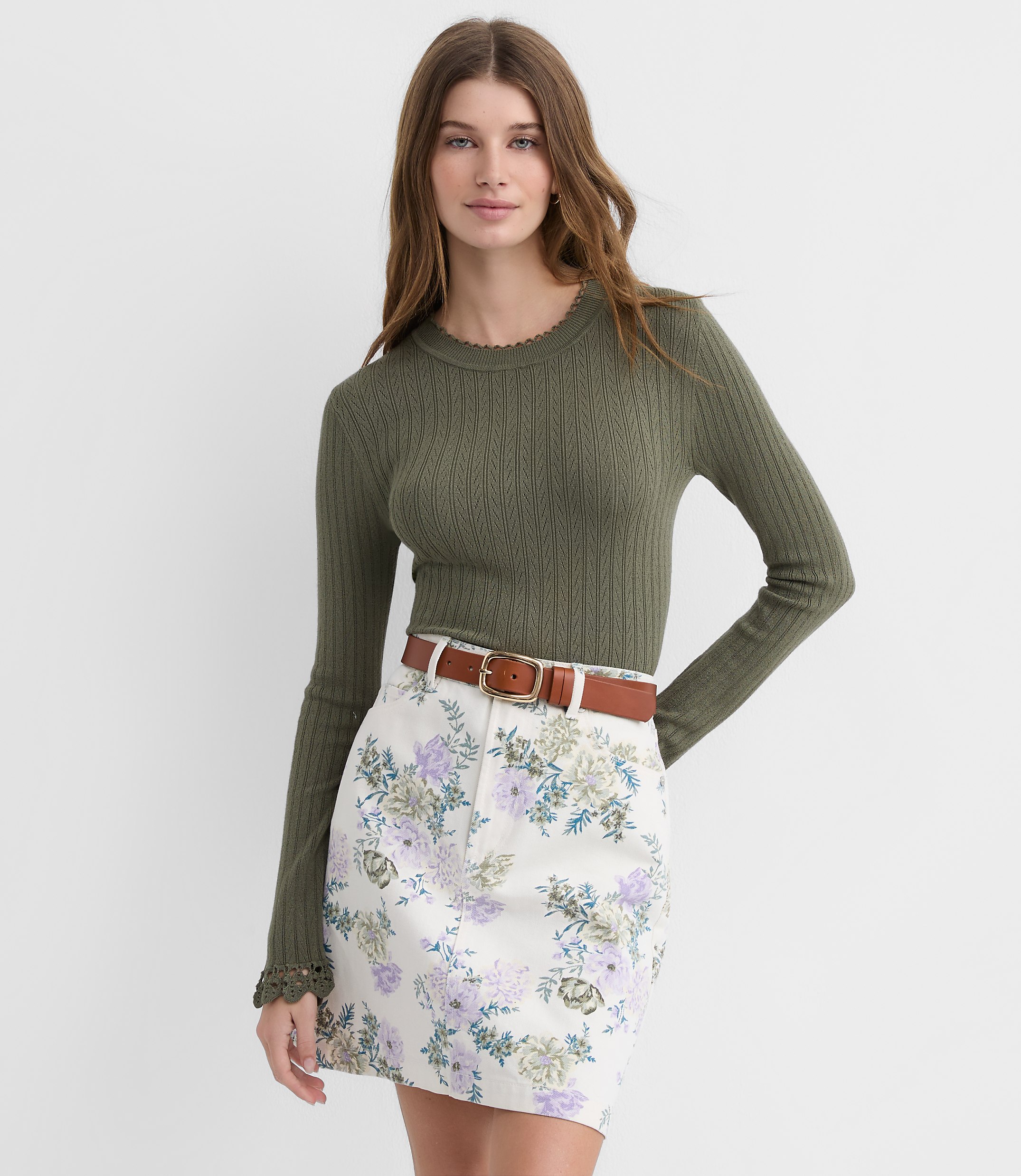 Crochet Trim Pointelle Sweater