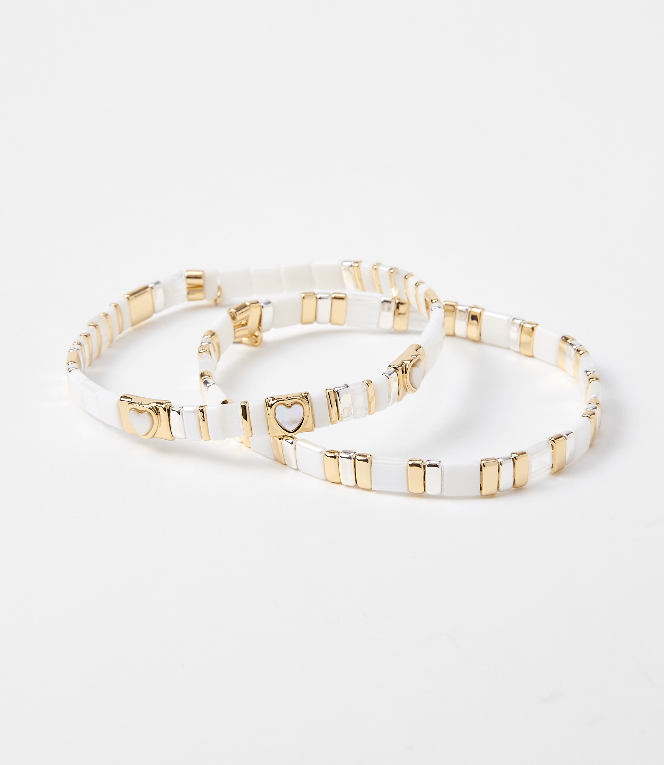 Heart Mother Of Pearl Chicklet Bracelet Set