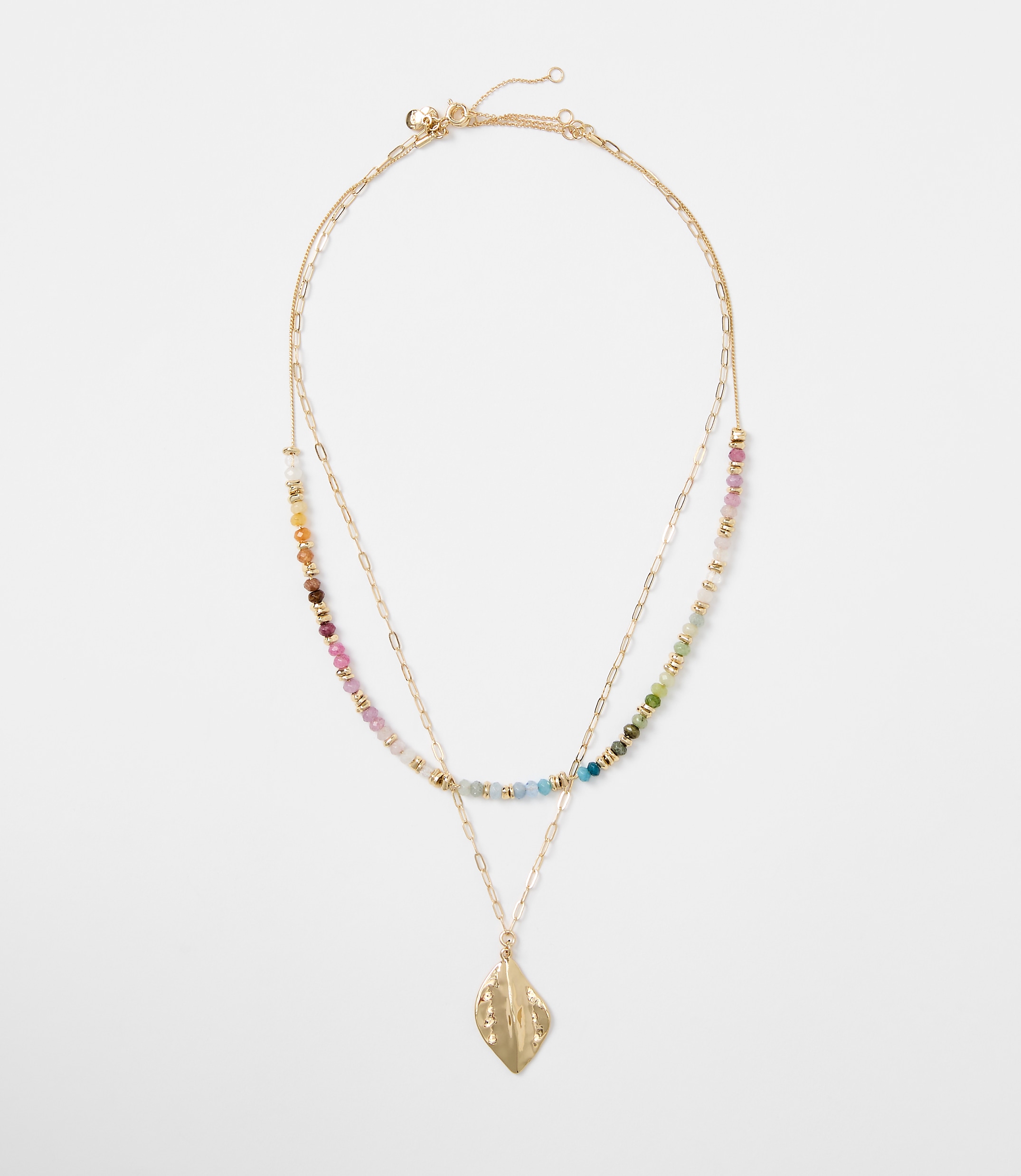 Rainbow Beaded Layered Charm Necklace
