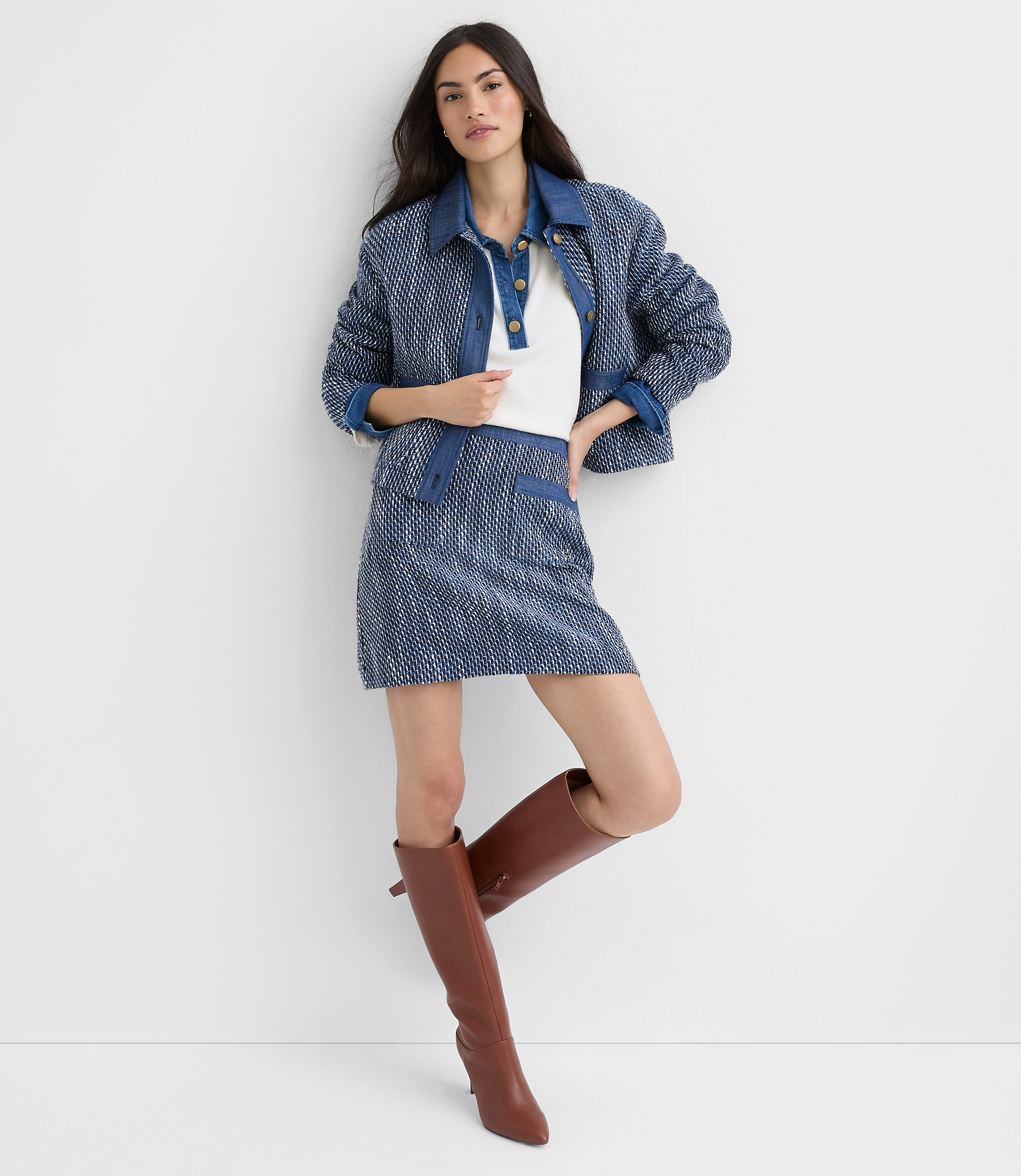 Petite Denim Tweed Mini Skirt