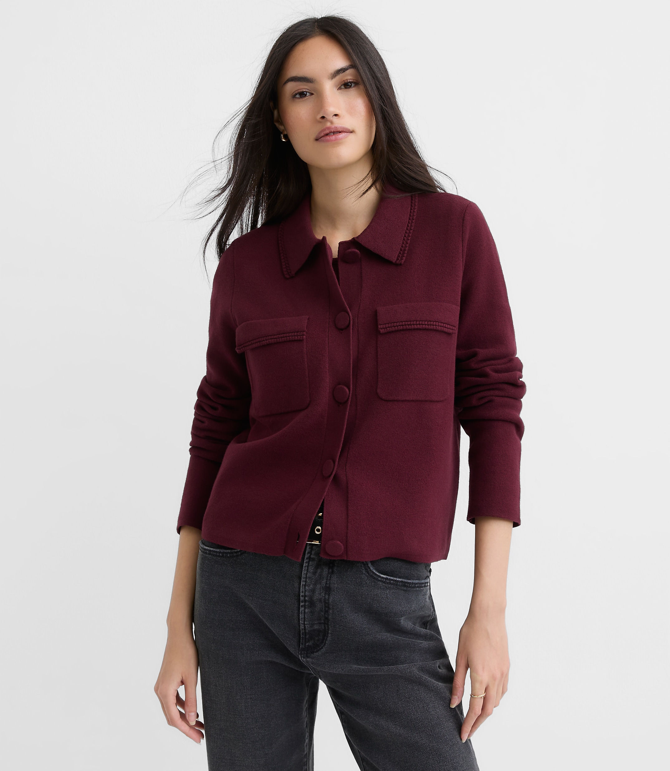 Petite Embroidered Trim Sweater Jacket