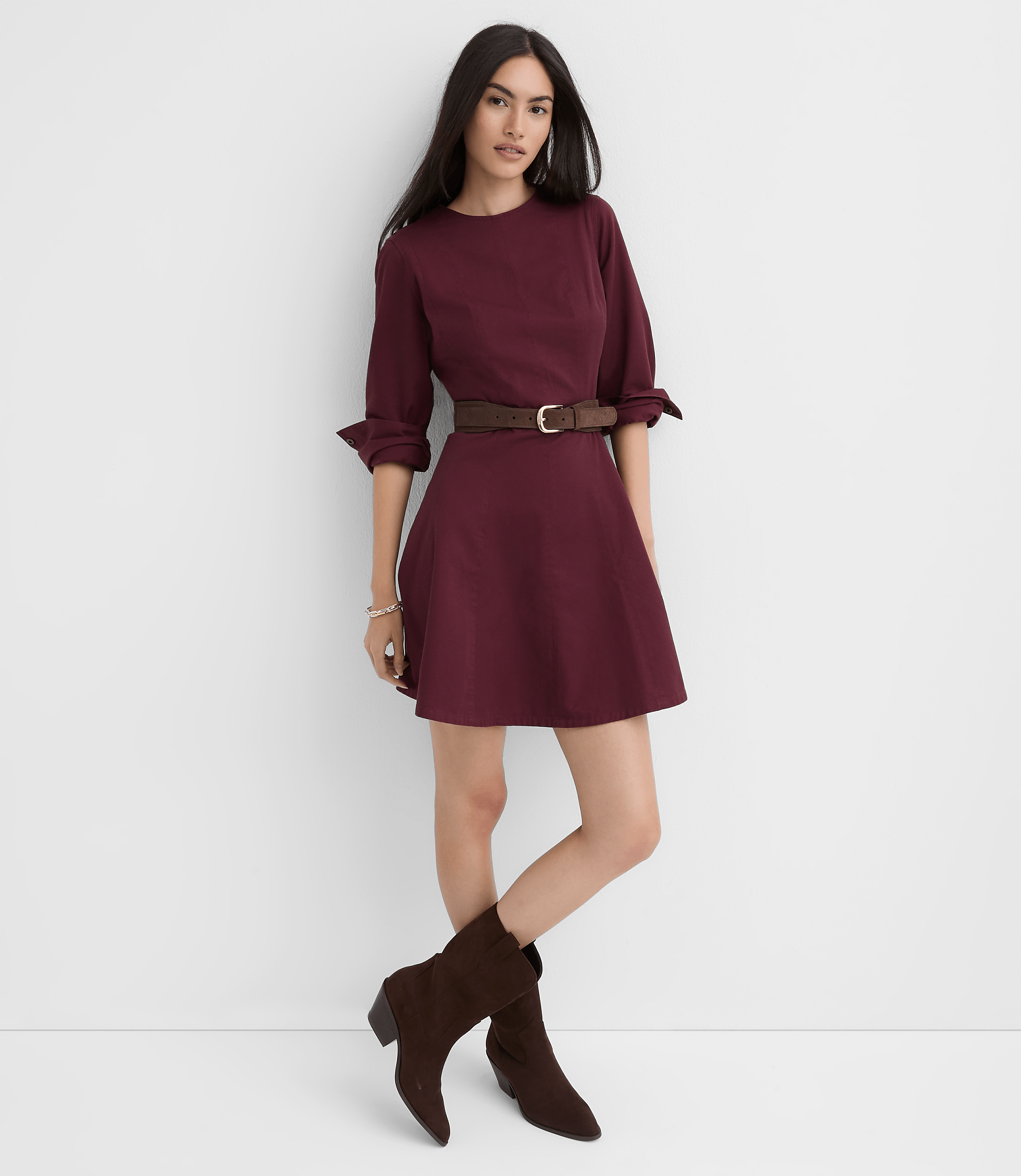 Seamed Barrel Sleeve Mini Dress