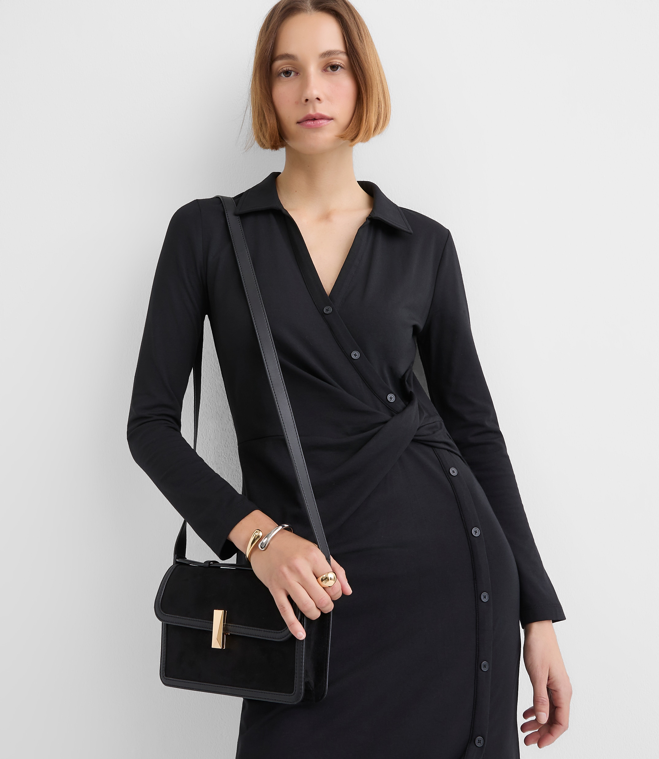 Petite Button Twist Midi Dress