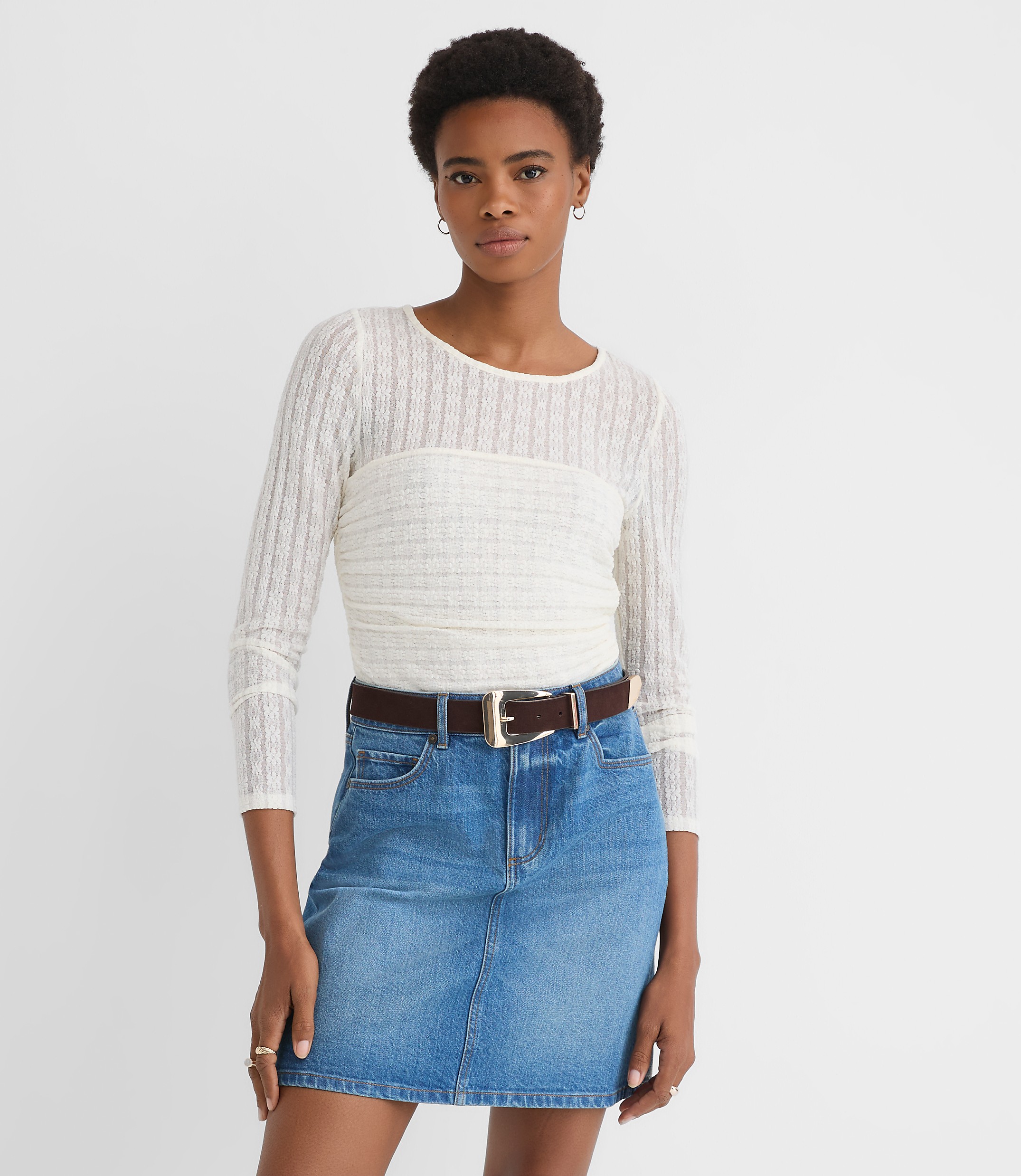 Petite Lace Ruched Bodice Top