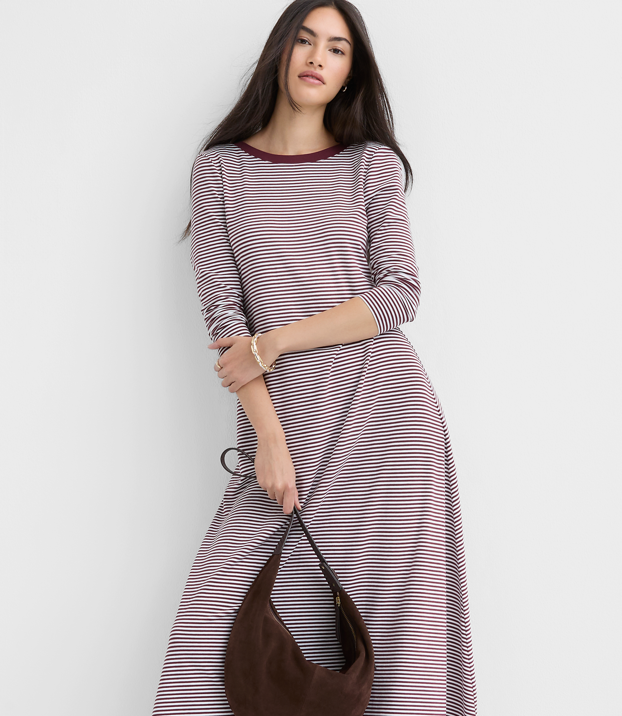 Petite Striped Scoop Back Midi Dress