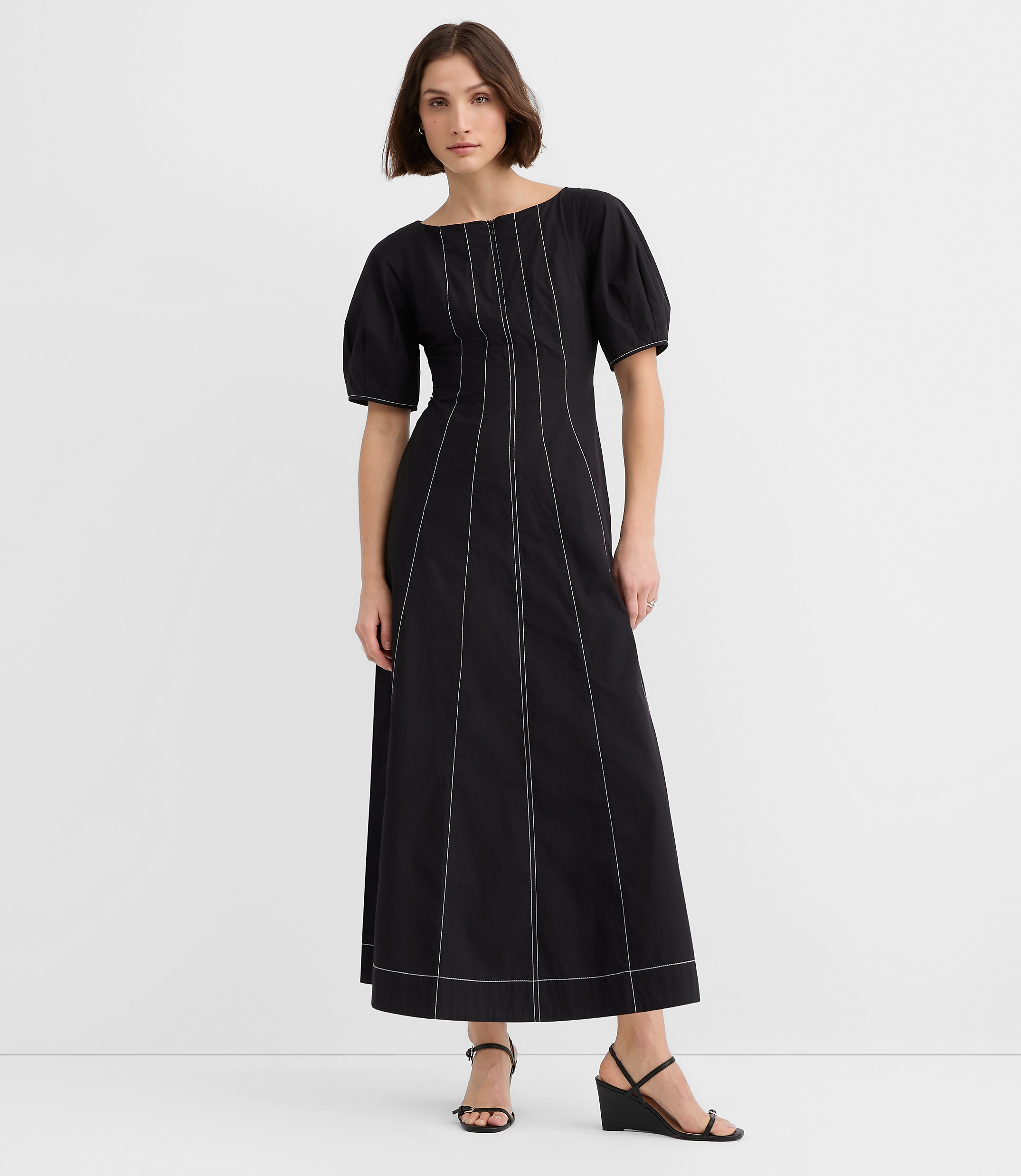 Poplin Seamed Midi Pocket Dress