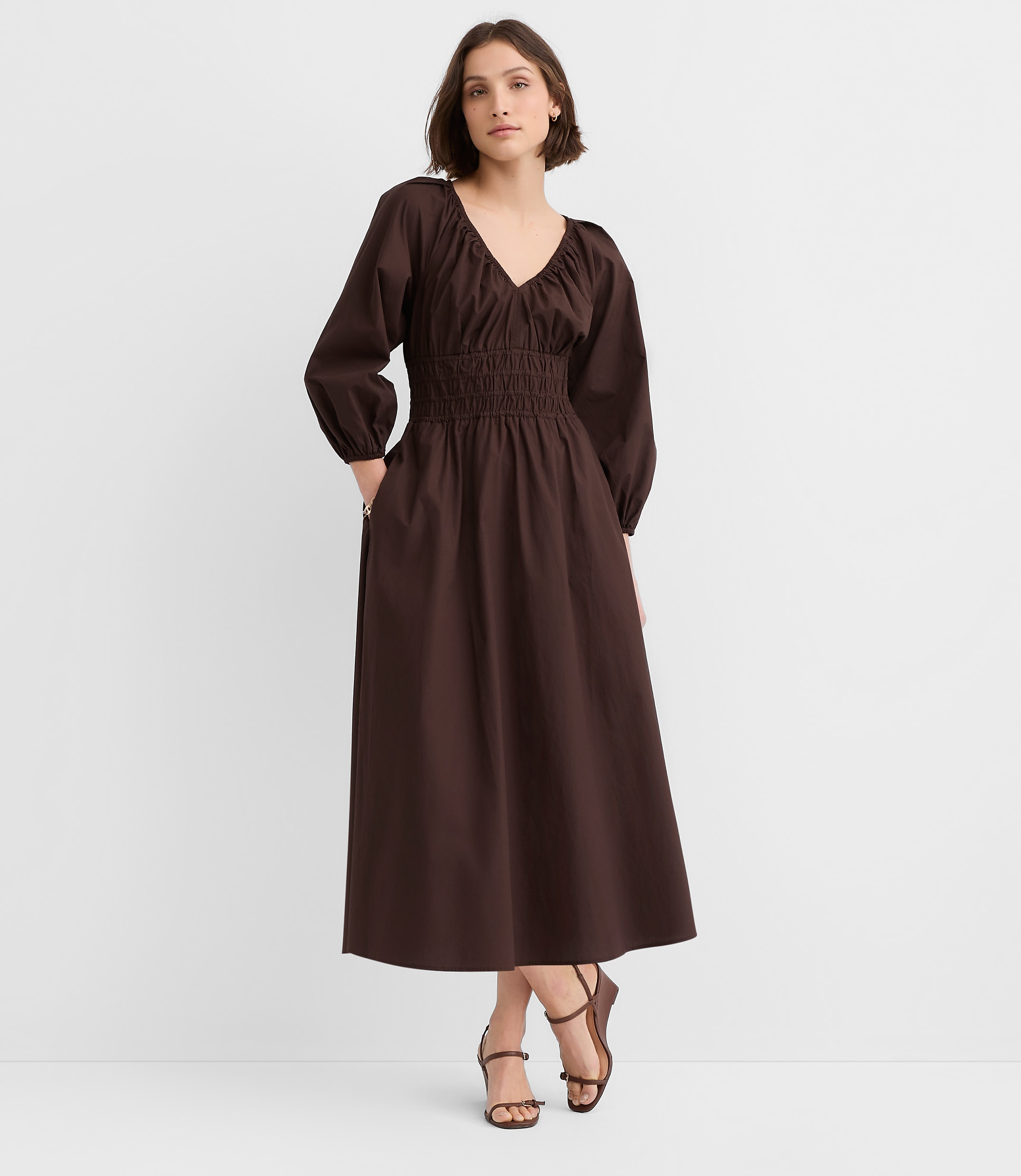 Poplin Smocked Midi Pocket Dress