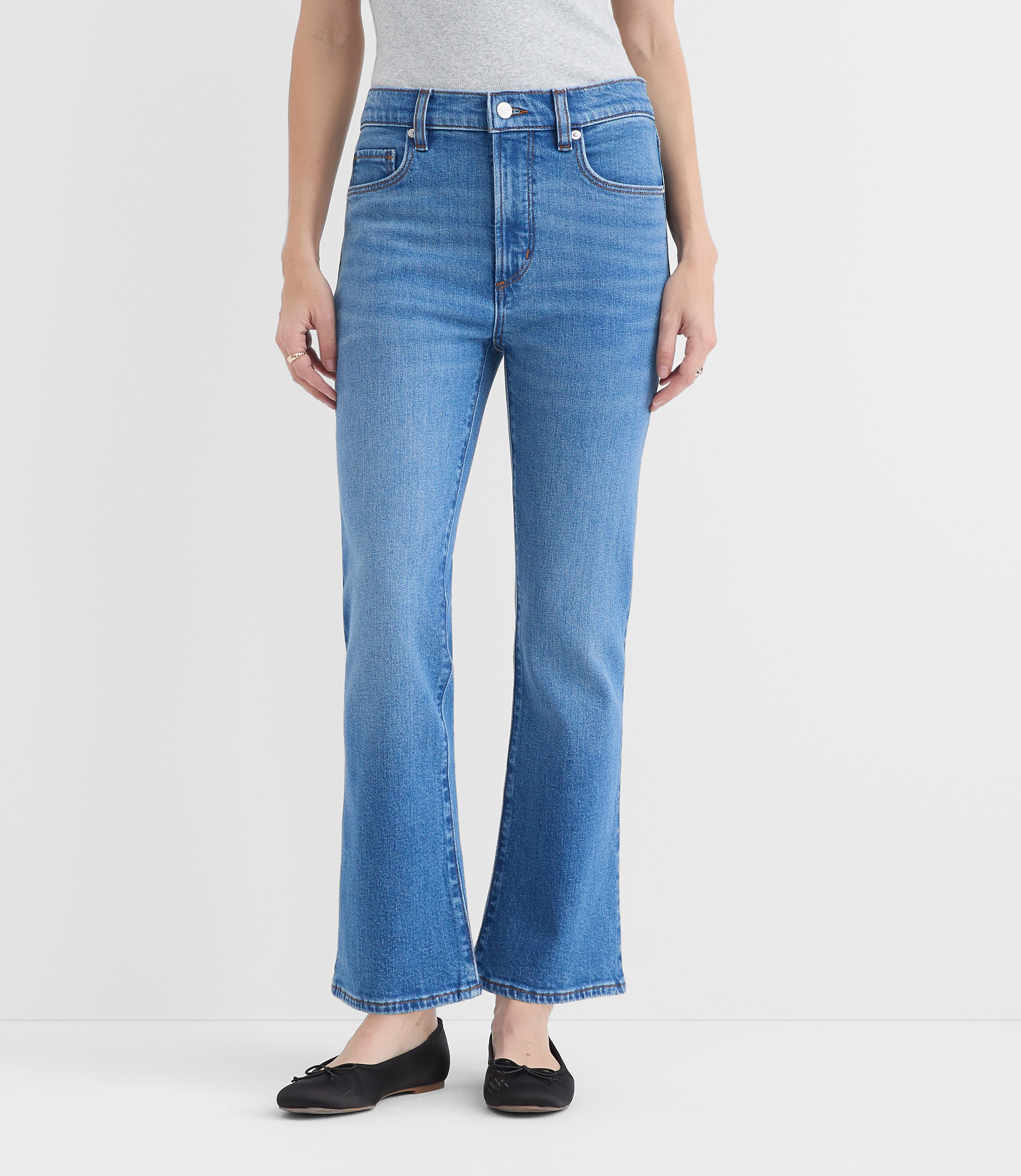 Rivete Petite Curvy High Rise Kick Crop Jeans in Vintage Mid Wash