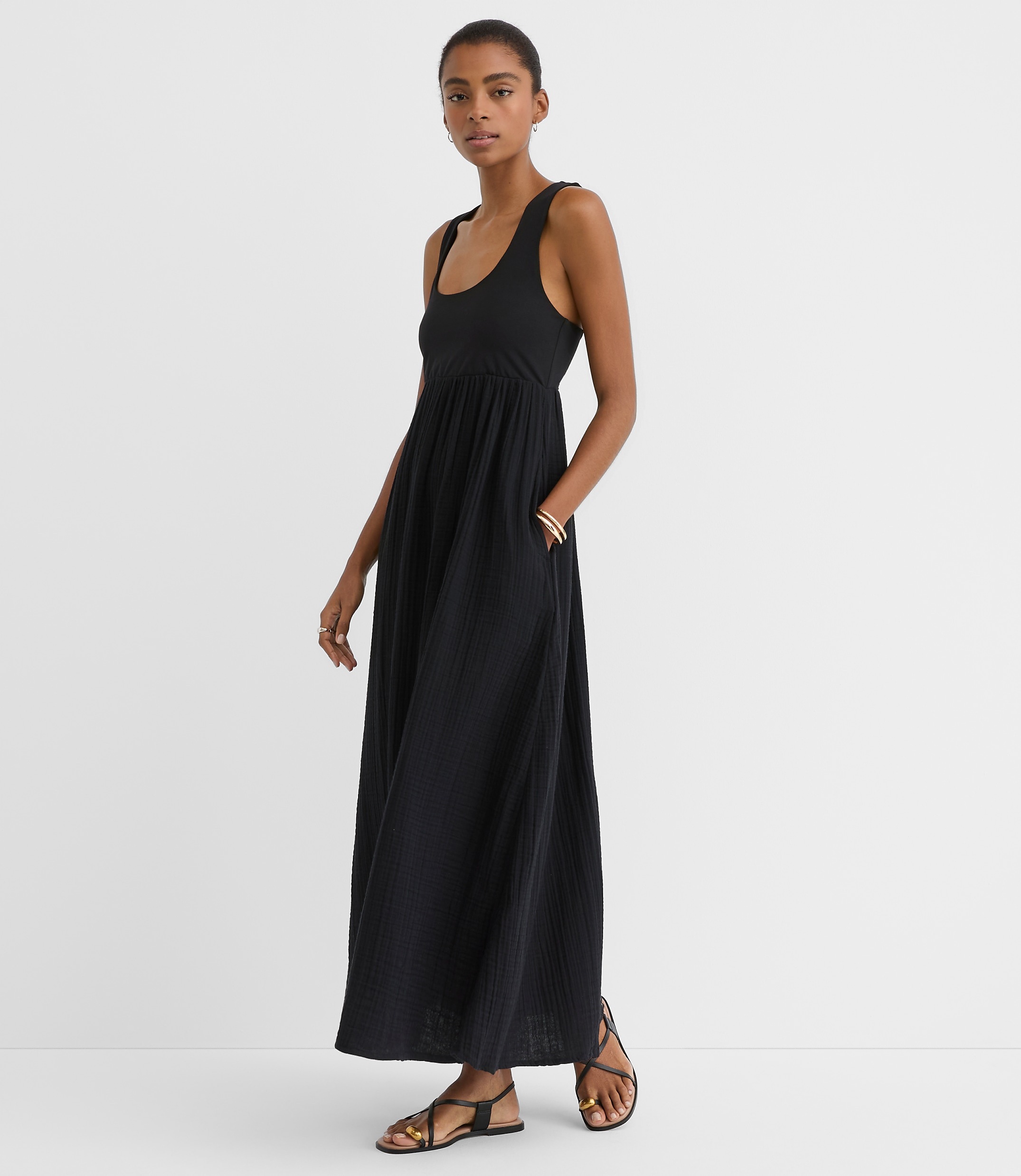 Petite LOFT Beach Triple Cloth Mixed Media Maxi Pocket Dress