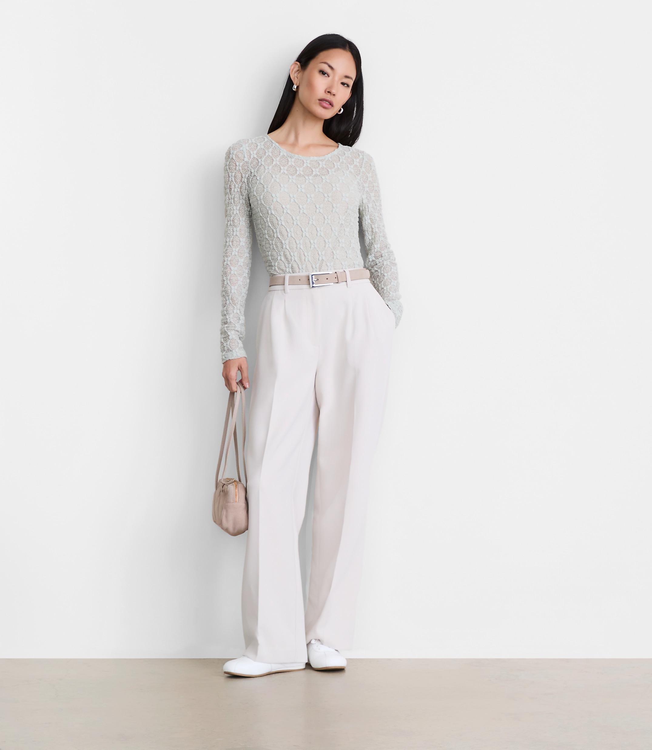Petite LOFT Versa Geo Lace Long Sleeve Top